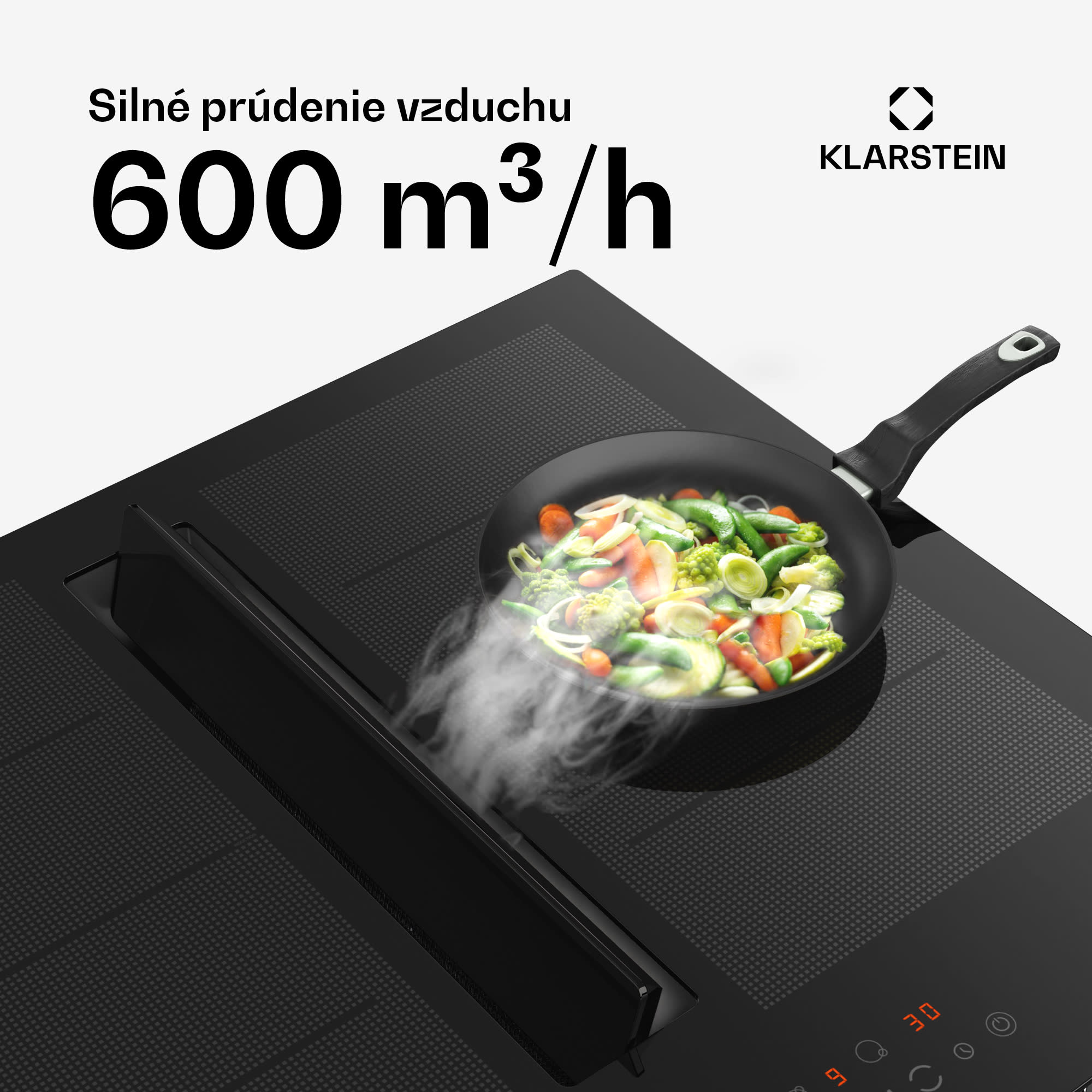 Klarstein Chef-Fusion Down Air System indukčná varná doska + odsávač pár 60 cm 598 m³/h EEC A