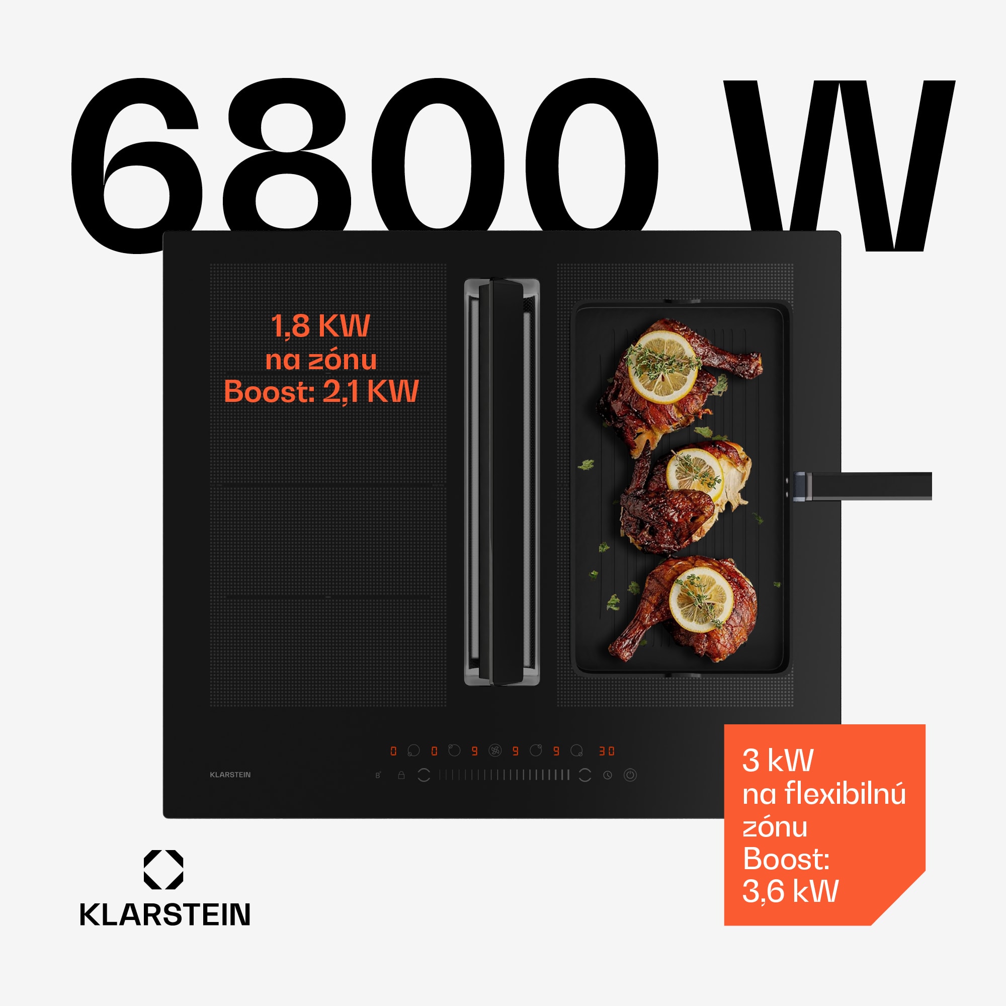 Klarstein Chef-Fusion Down Air System indukčná varná doska + odsávač pár 60 cm 598 m³/h EEC A – Obrázok 2