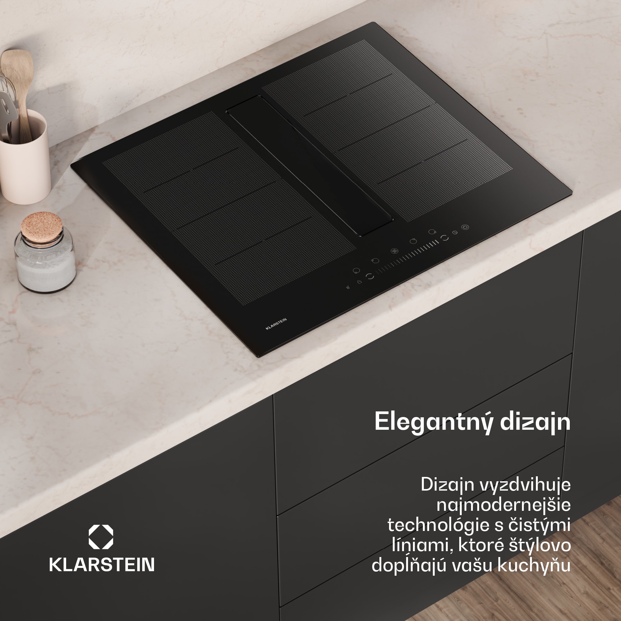 Klarstein Chef-Fusion Down Air System indukčná varná doska + odsávač pár 60 cm 598 m³/h EEC A – Obrázok 3