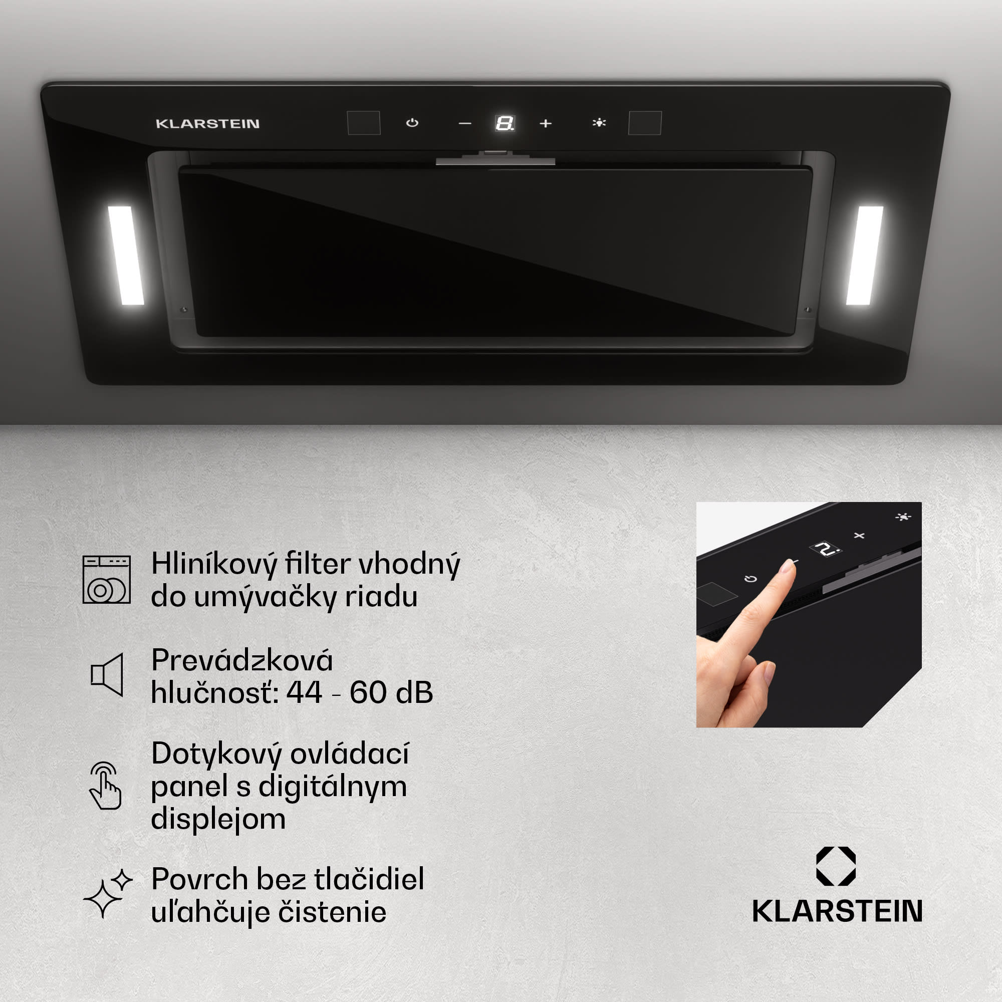 Klarstein Hektor Eco, digestor, 72 cm, 466 m³/h, dotykové ovládanie, sklo – Obrázok 4