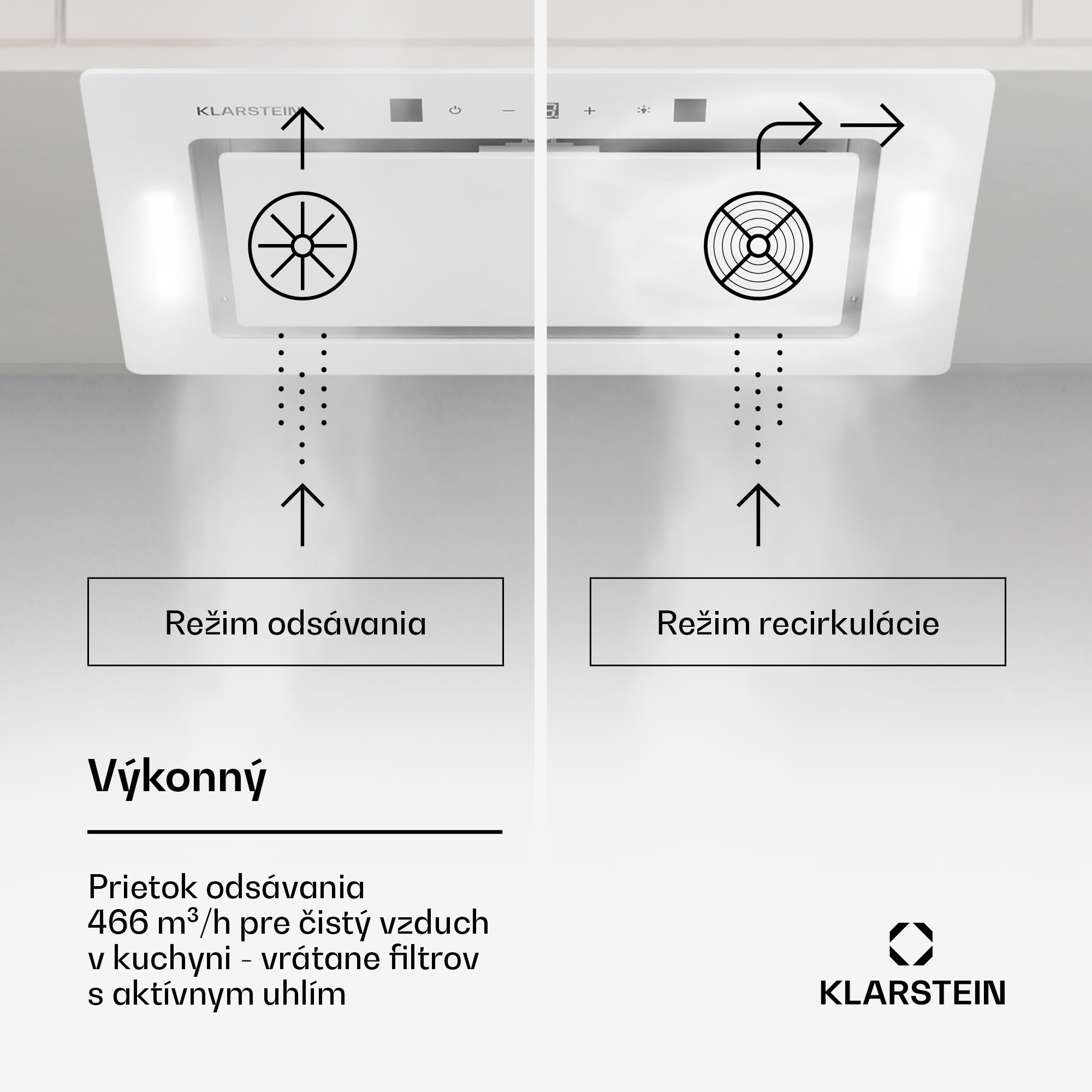 Klarstein Hektor Eco, digestor, 72 cm, 466 m³/h, dotykové ovládanie, sklo – Obrázok 2