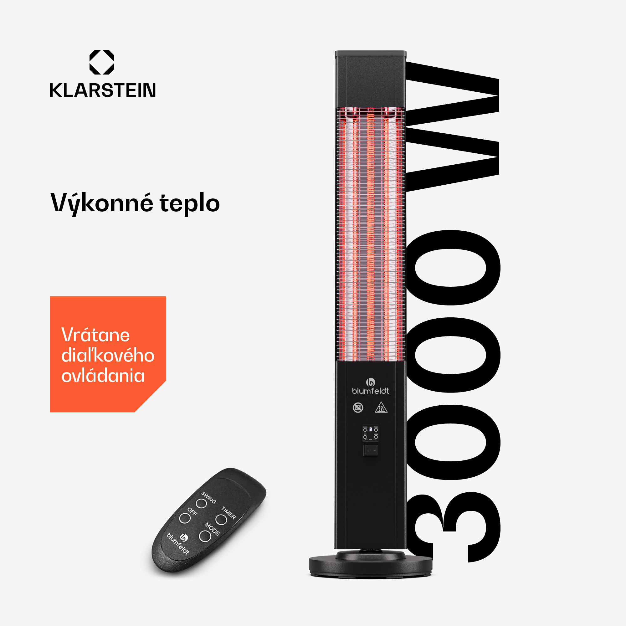 Blumfeldt Heat Guru Plus 3000, vonkajší i vnútorný sálavý ohrievač, 3000W, 3 úrovne ohrevu, diaľkové ovládanie – Obrázok 2