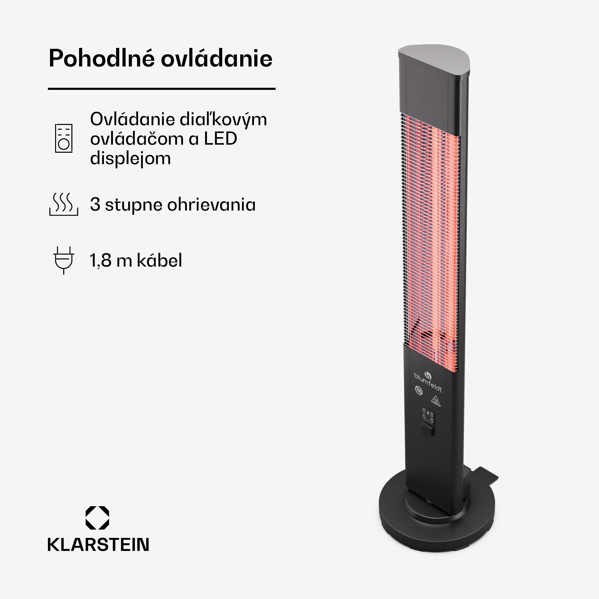 Blumfeldt Heat Guru Plus 3000, vonkajší i vnútorný sálavý ohrievač, 3000W, 3 úrovne ohrevu, diaľkové ovládanie – Obrázok 3