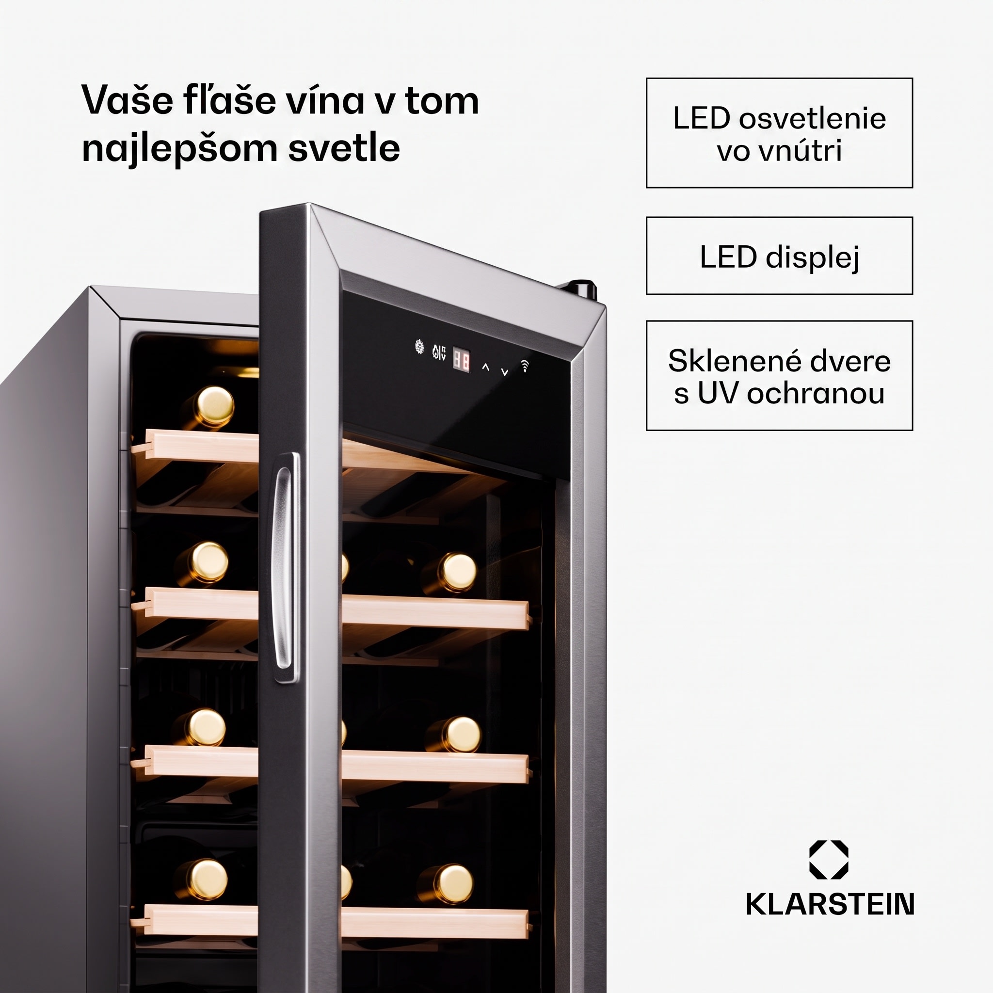 Klarstein Shiraz Premium Smart 18, Chladnička na víno na 18 fliaš – Obrázok 3