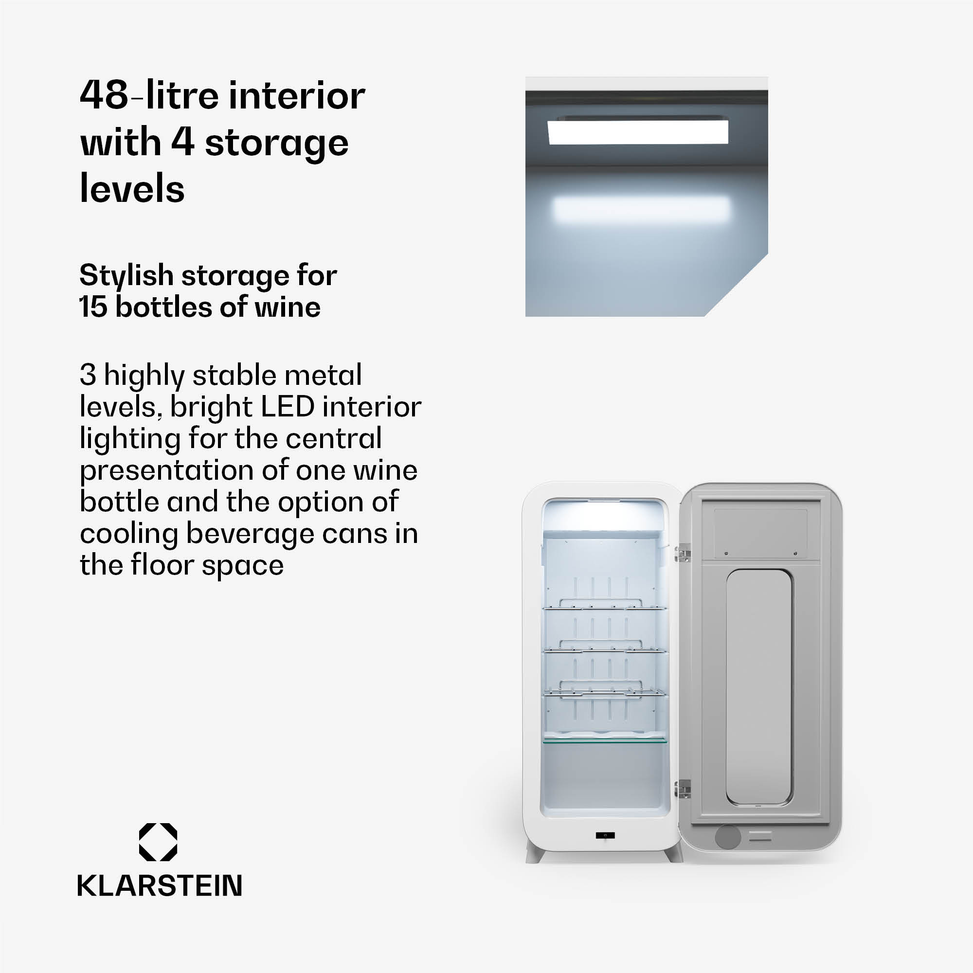 Klarstein Shirley 15 Uno, chladnička na víno, 15 fliaš, 5 - 20 °C, dotykové ovládanie, retro – Obrázok 2