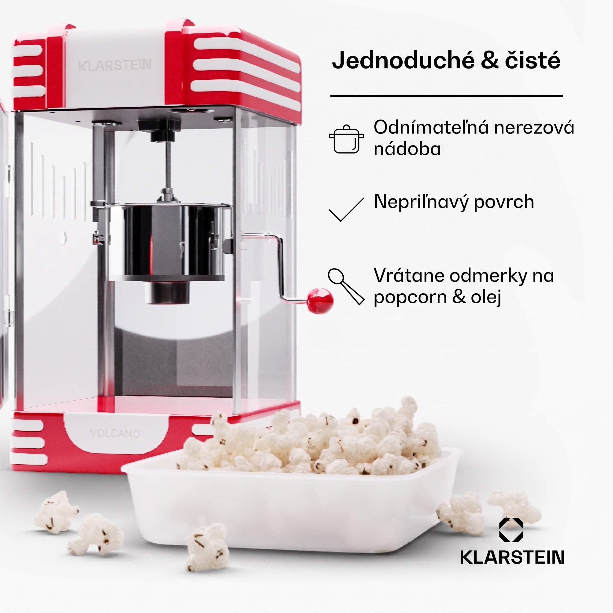 Klarstein Volcano, popkornovač, 300 W, 60 g/4 min, hrniec z nehrdzavejúcej ocele, retro dizajn – Obrázok 3