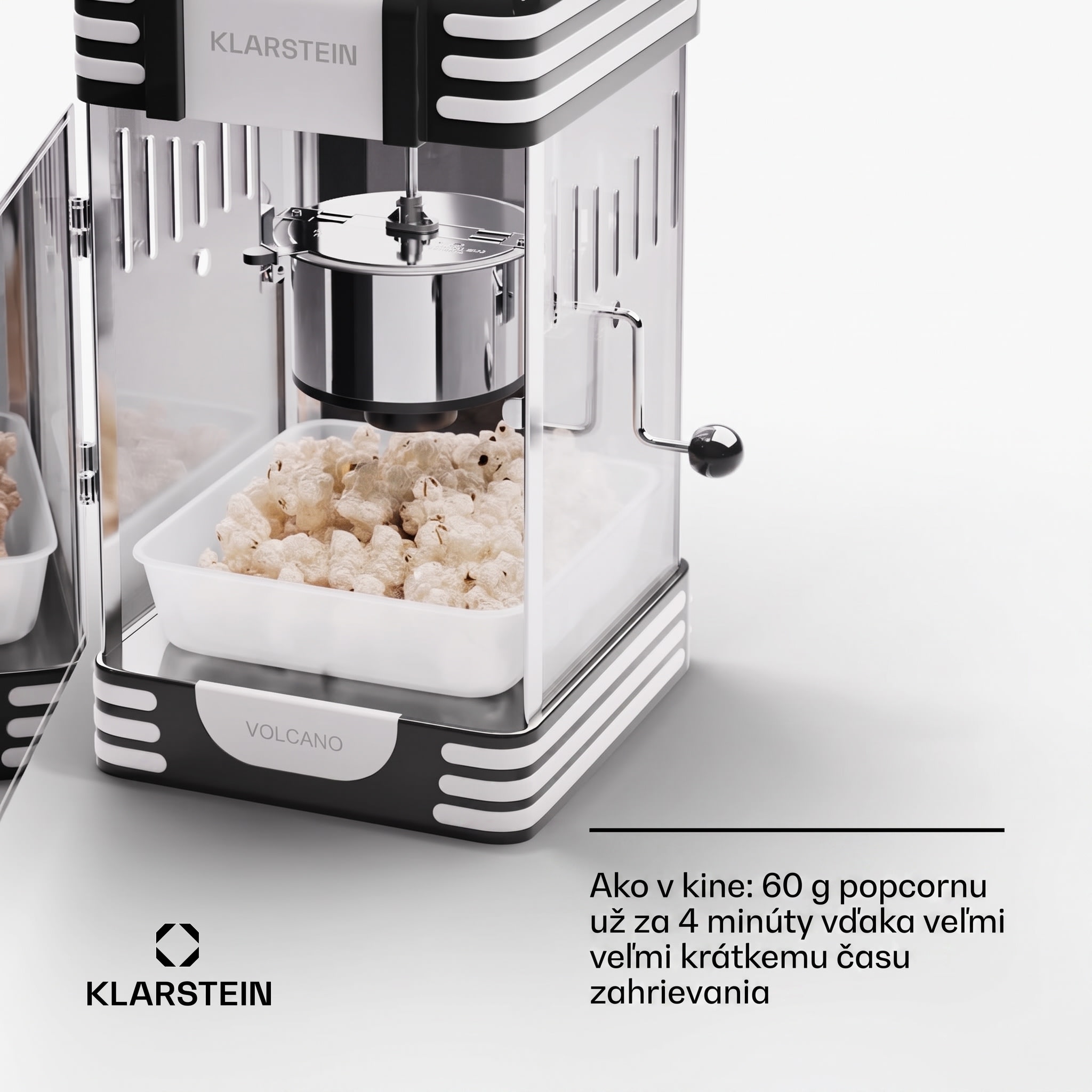 Klarstein Volcano, popkornovač, 300 W, 60 g/4 min, hrniec z nehrdzavejúcej ocele, retro dizajn
