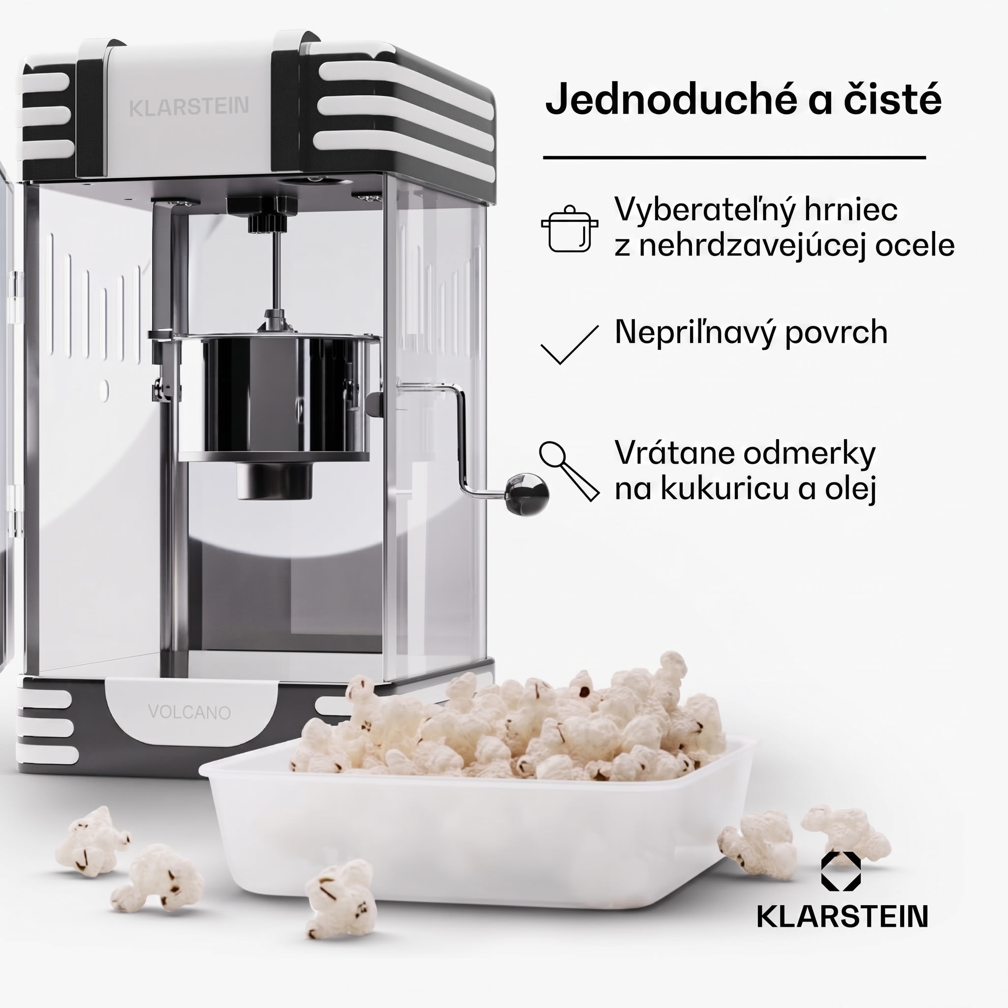 Klarstein Volcano, popkornovač, 300 W, 60 g/4 min, hrniec z nehrdzavejúcej ocele, retro dizajn – Obrázok 3