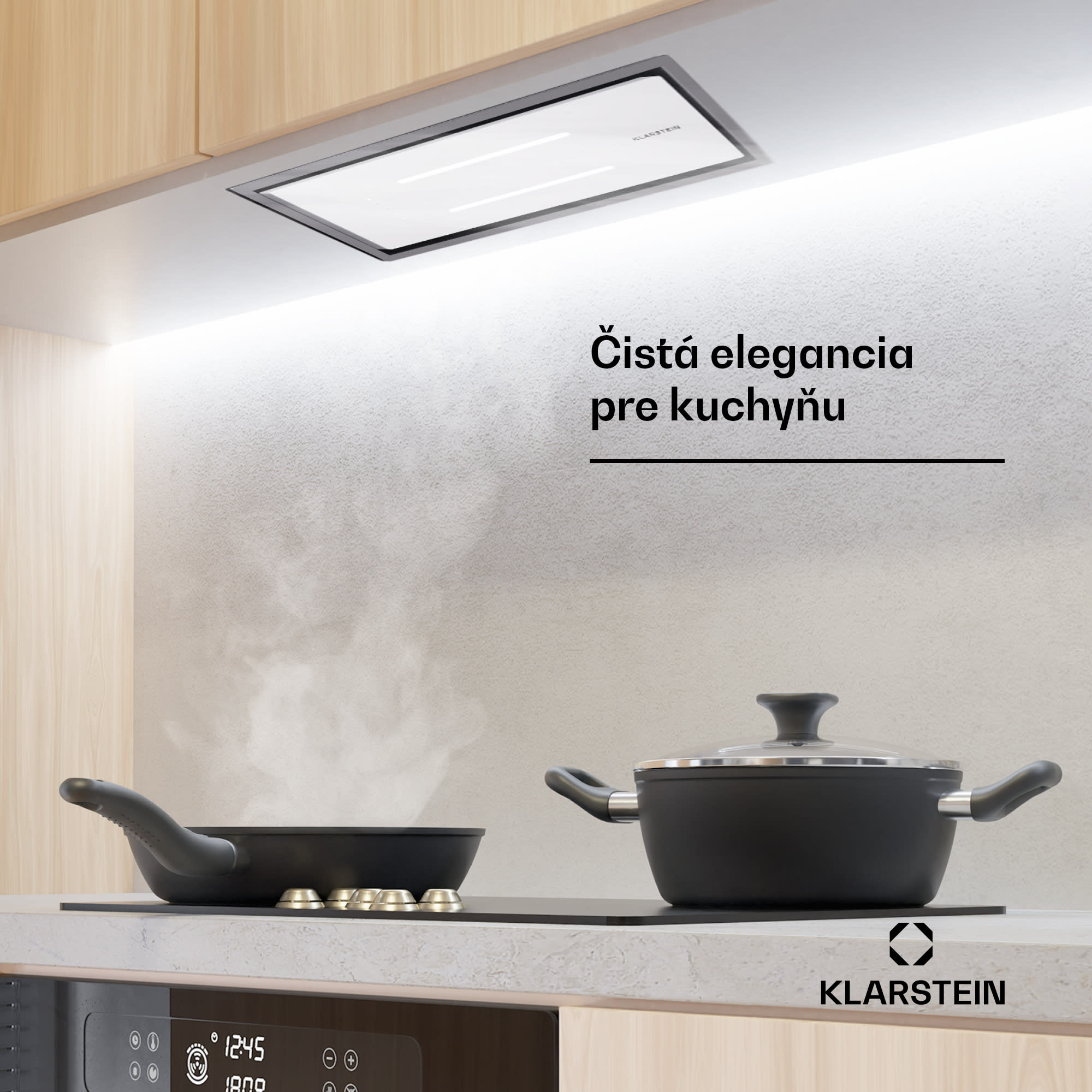 Klarstein High Line Eco 77 stropný odsávač 77 cm 436 m³/h, stupňový, diaľkové ovládanie, ambientné osvetlenie