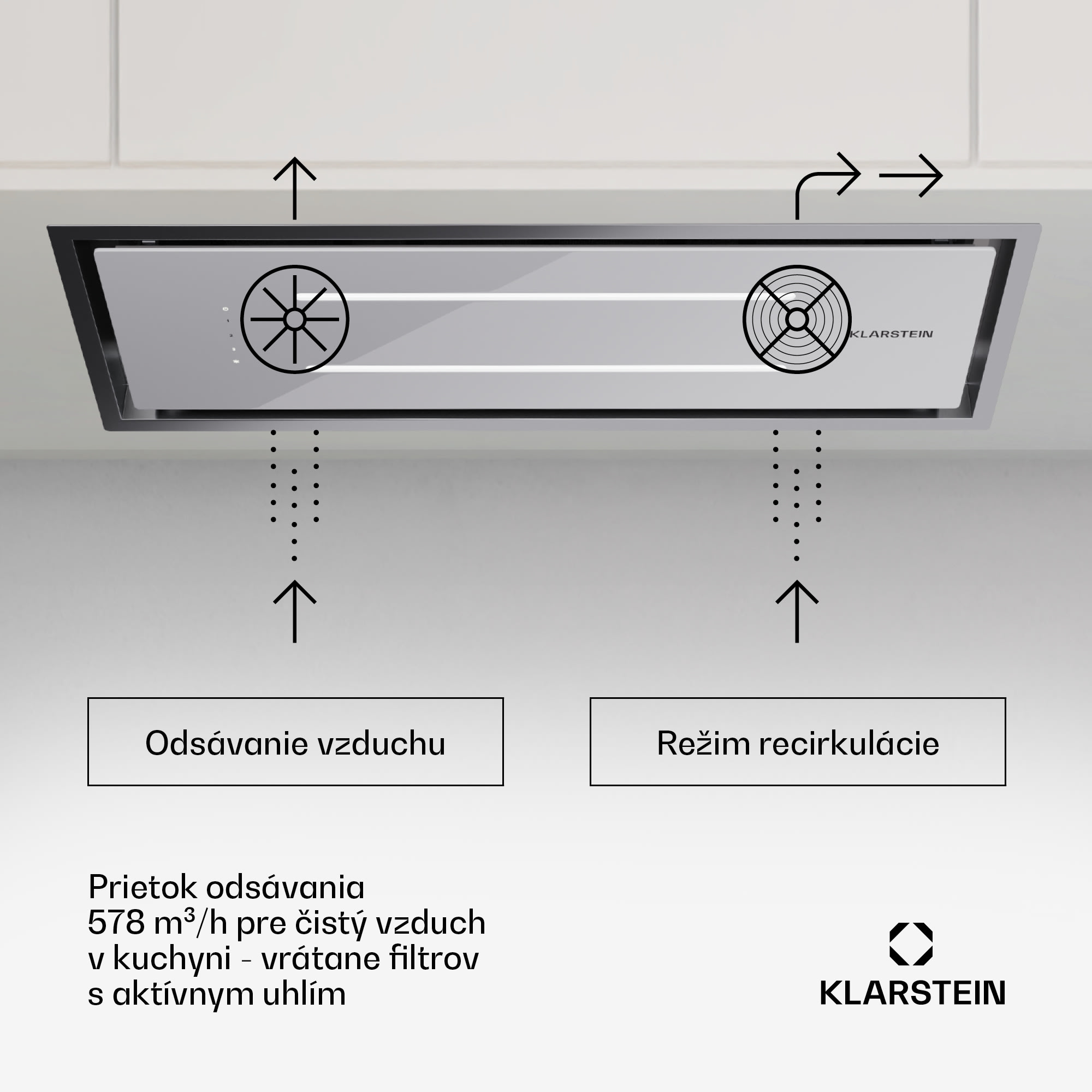 Klarstein High Line Eco 77 stropný odsávač 77 cm 436 m³/h, stupňový, diaľkové ovládanie, ambientné osvetlenie – Obrázok 2