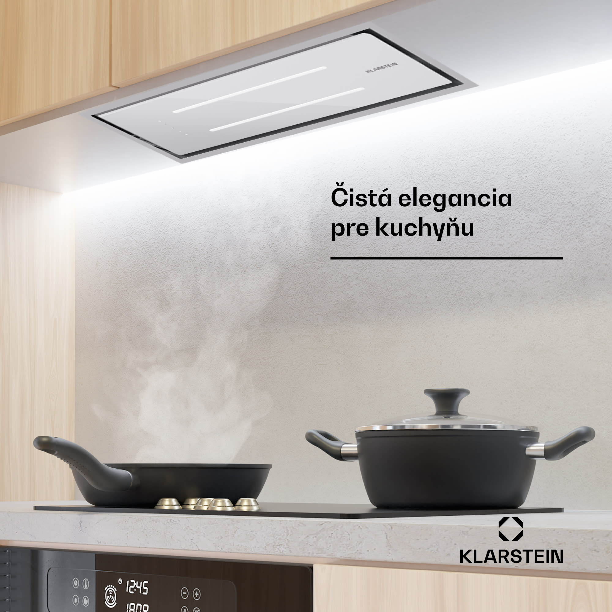 Klarstein High Line Eco 90 stropný odsávač 90 cm 436 m³/h, stupňový, diaľkové ovládanie, ambientné osvetlenie