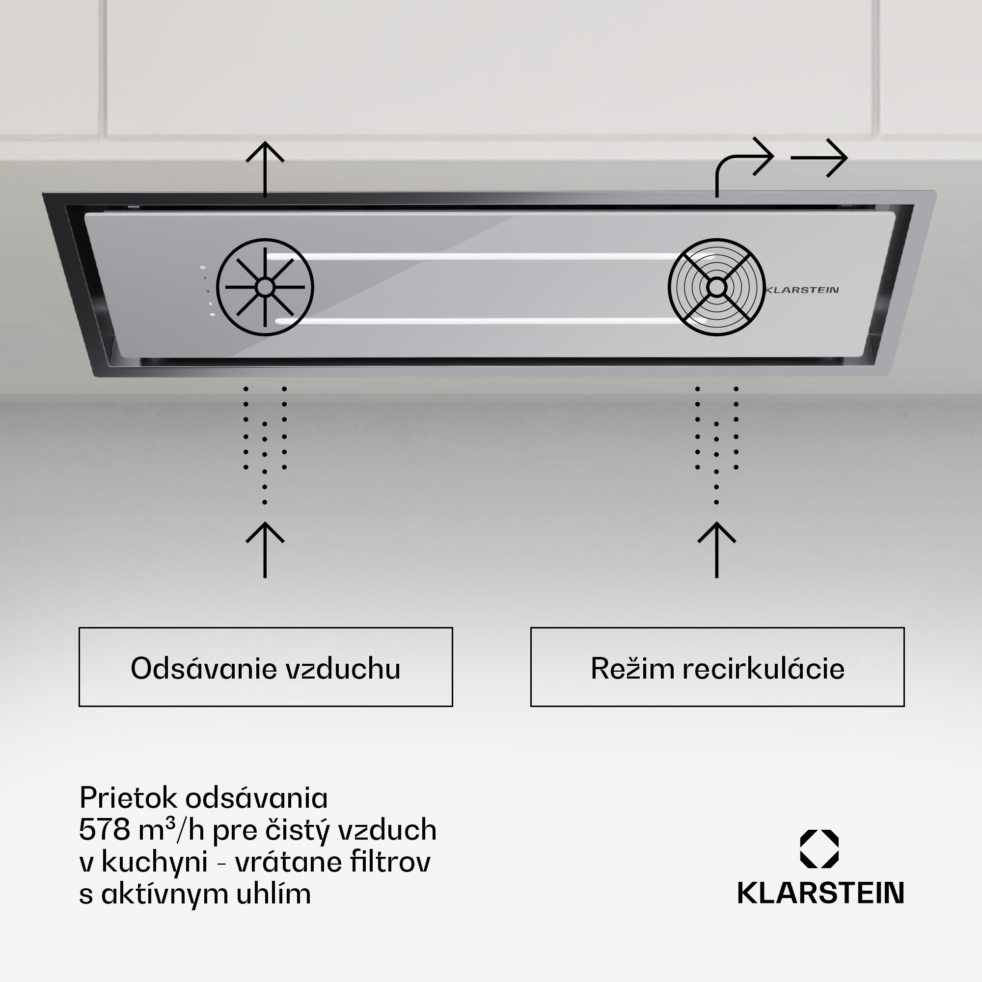 Klarstein High Line Eco 90 stropný odsávač 90 cm 436 m³/h, stupňový, diaľkové ovládanie, ambientné osvetlenie – Obrázok 2
