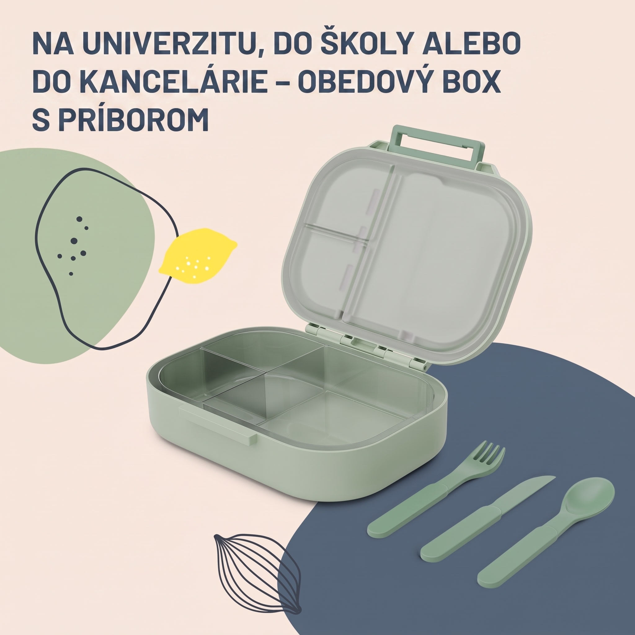 Klarstein Bunko, desiatový box, 3 priehradky, 3-dielny príbor Rozmery: cca 21 x 14,5 x 5,5 cm (Š x V x H) – Obrázok 4