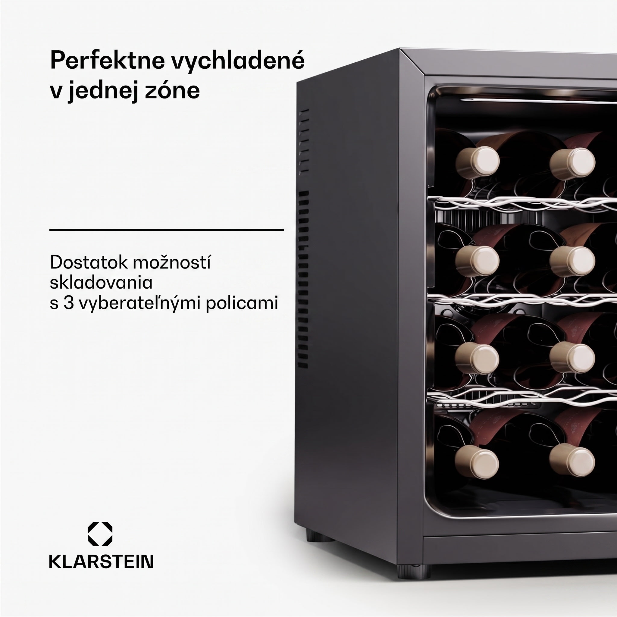 Klarstein Silent Vino 12 Uno, chladnička na víno, 31 l / 12 fliaš, 5-18 °C, dotykové – Obrázok 3