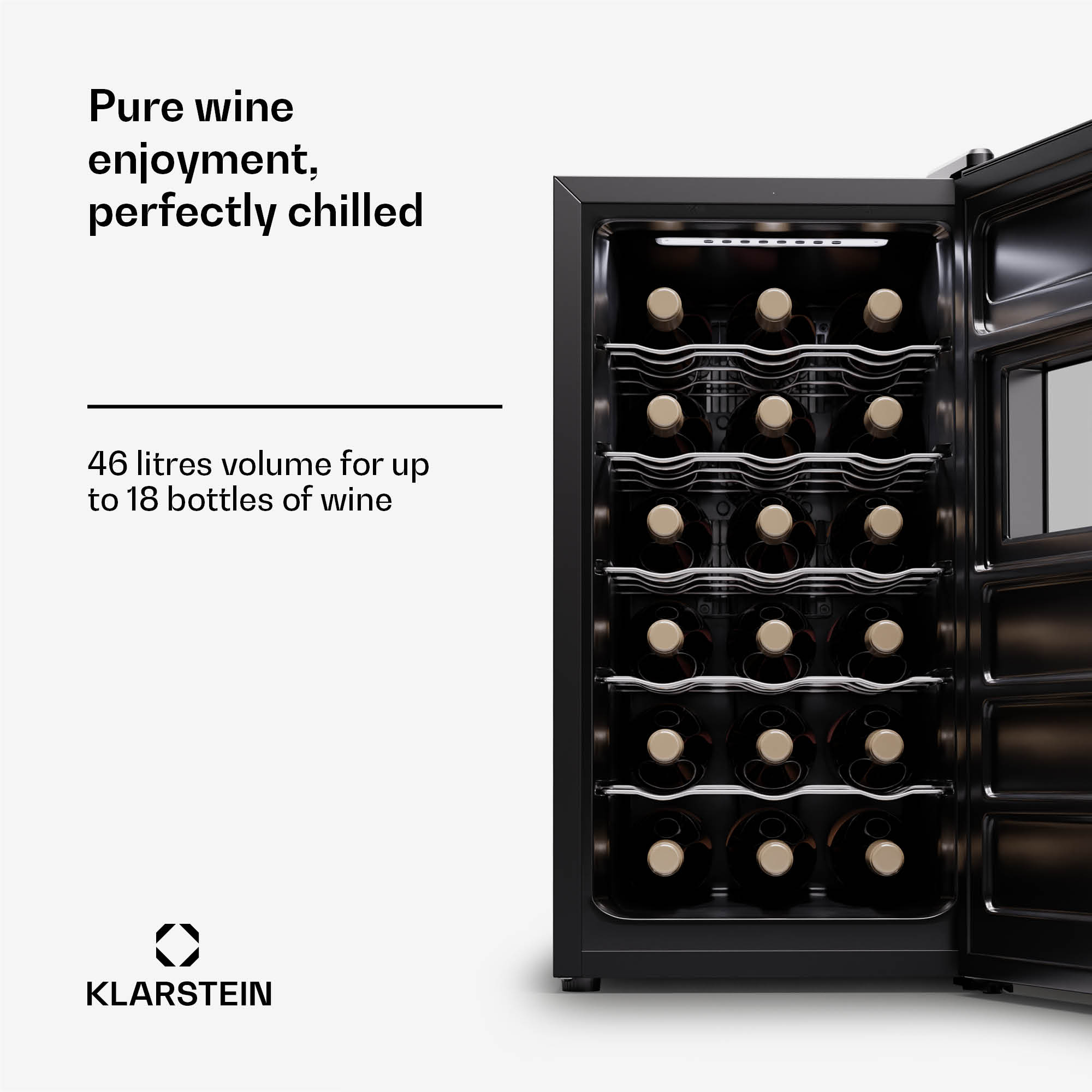 Klarstein Silent Vino 18 Uno, chladnička na víno, 46 l / 18 fliaš, 5-18 °C, dotykové