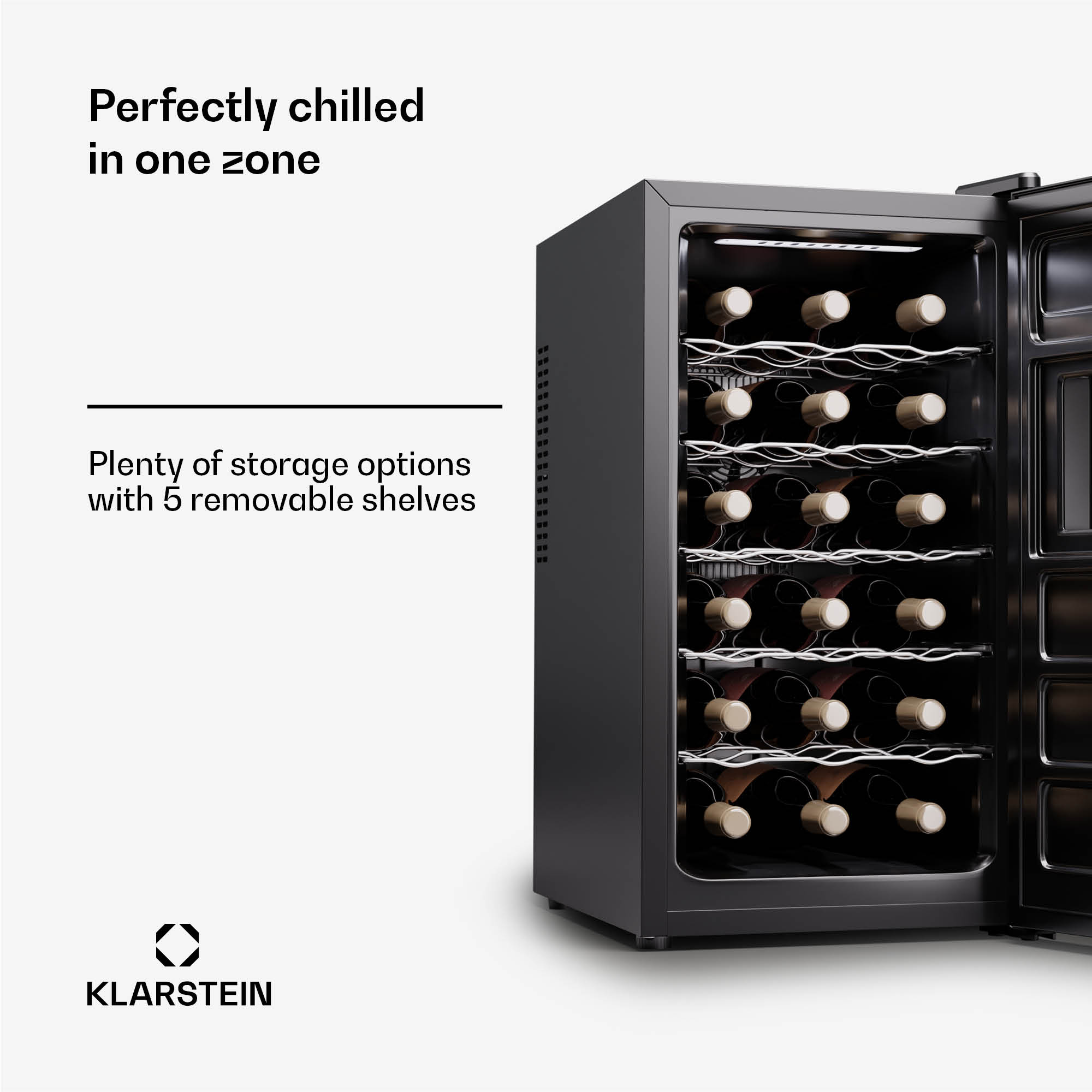 Klarstein Silent Vino 18 Uno, chladnička na víno, 46 l / 18 fliaš, 5-18 °C, dotykové – Obrázok 3