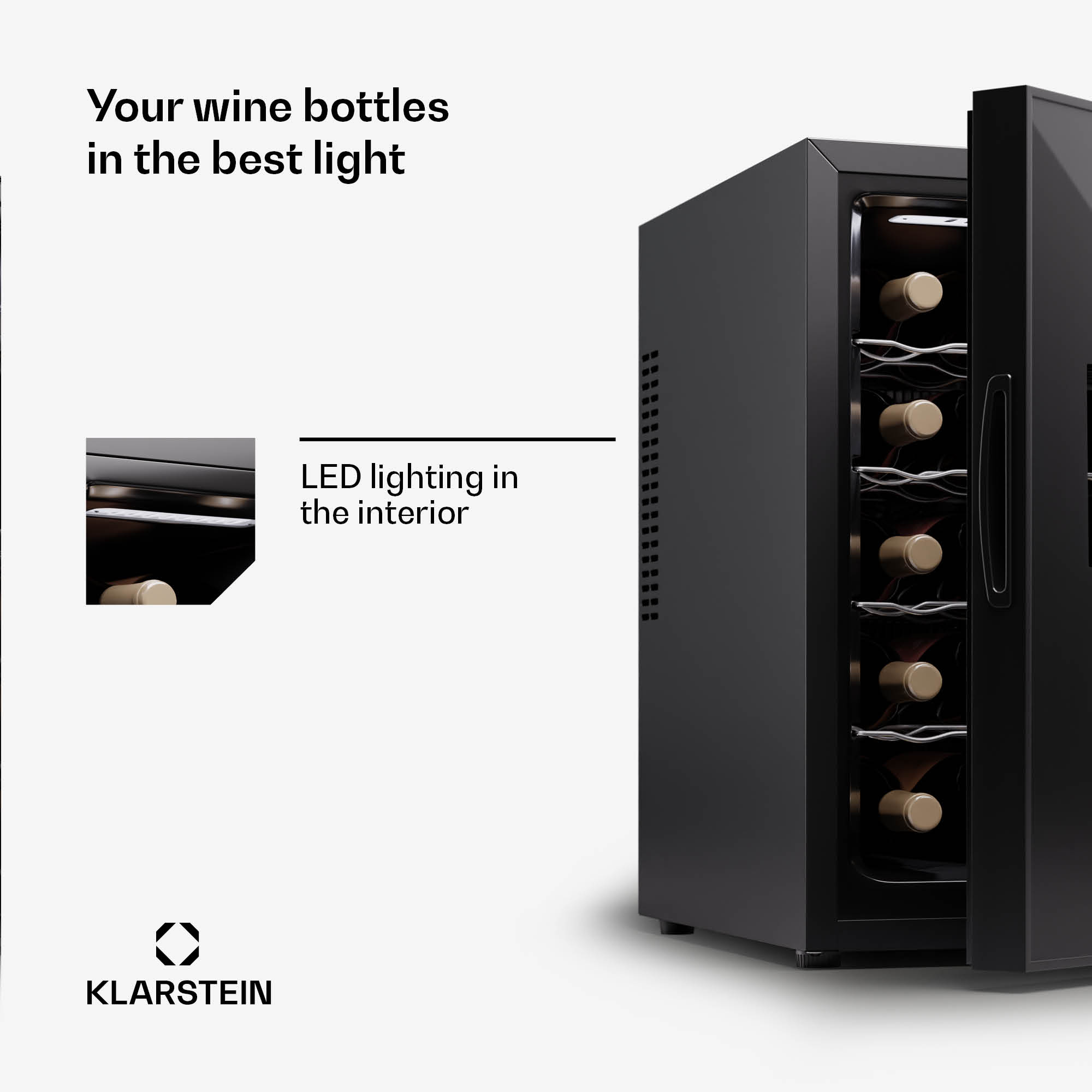Klarstein Silent Vino 18 Uno, chladnička na víno, 46 l / 18 fliaš, 5-18 °C, dotykové – Obrázok 4