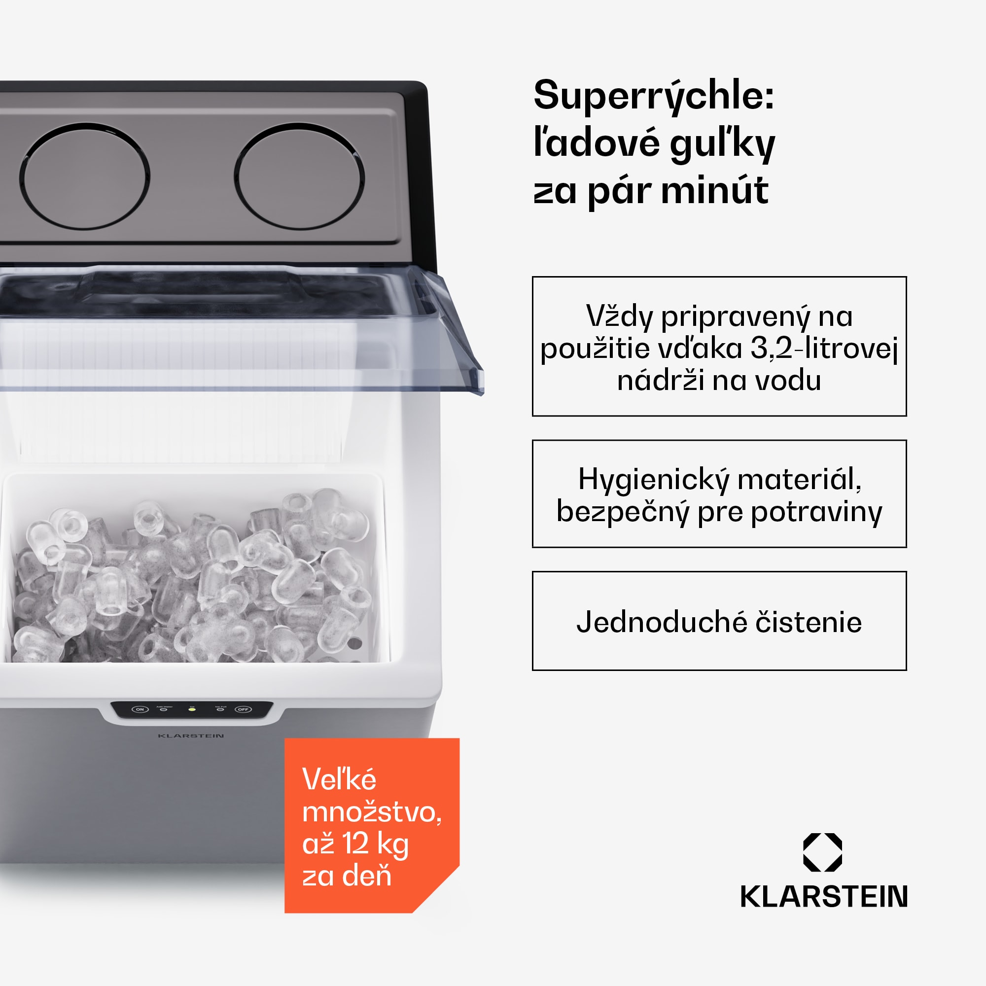 Klarstein Icefestival, výrobník ľadu, 12 kg/24 h, guľôčky, nehrdzavejúca oceľ