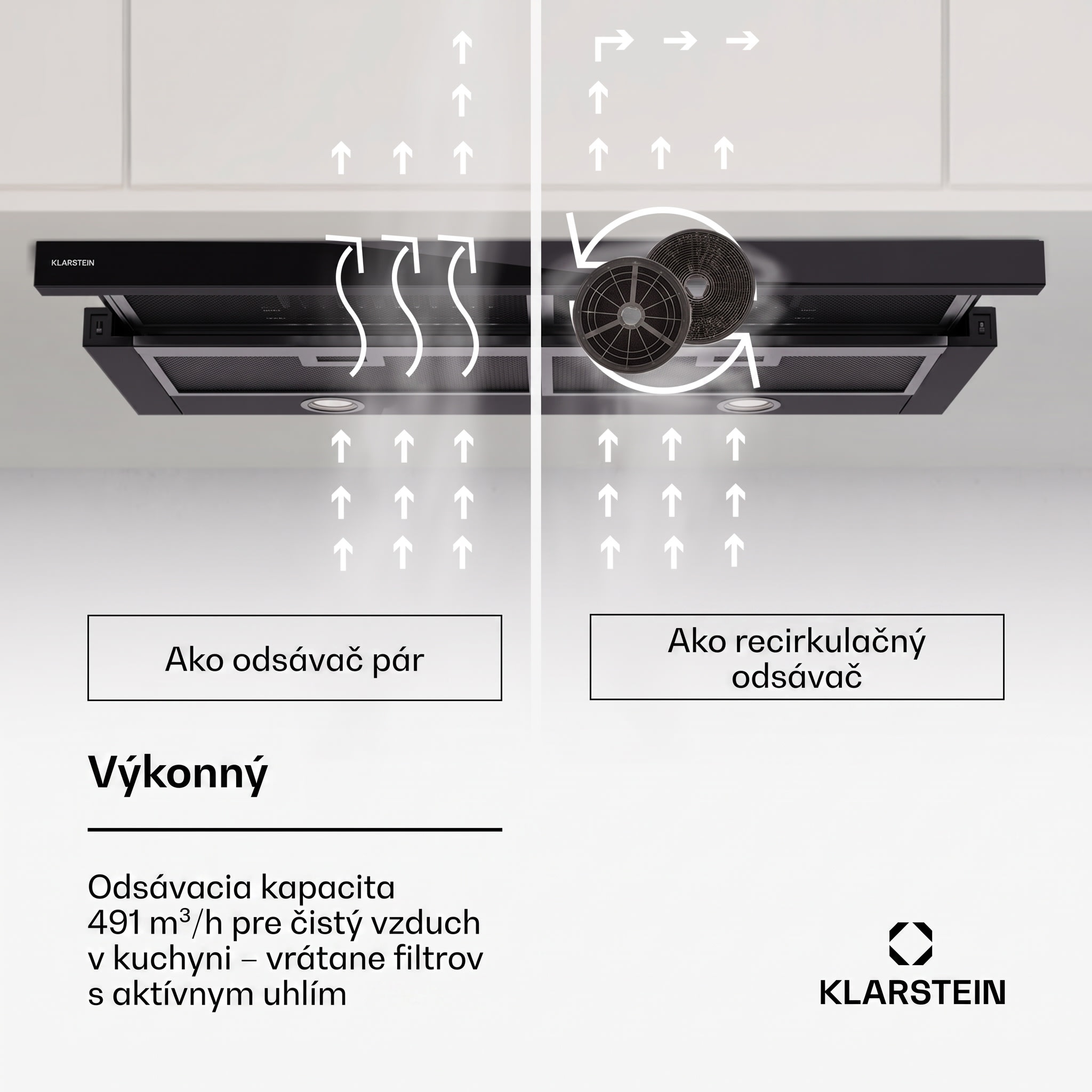 Klarstein Mariana 90 Neo nízkoprofilová digestoř 491 m³/h odtah/recirkulace LED EEK C – Obrázok 2