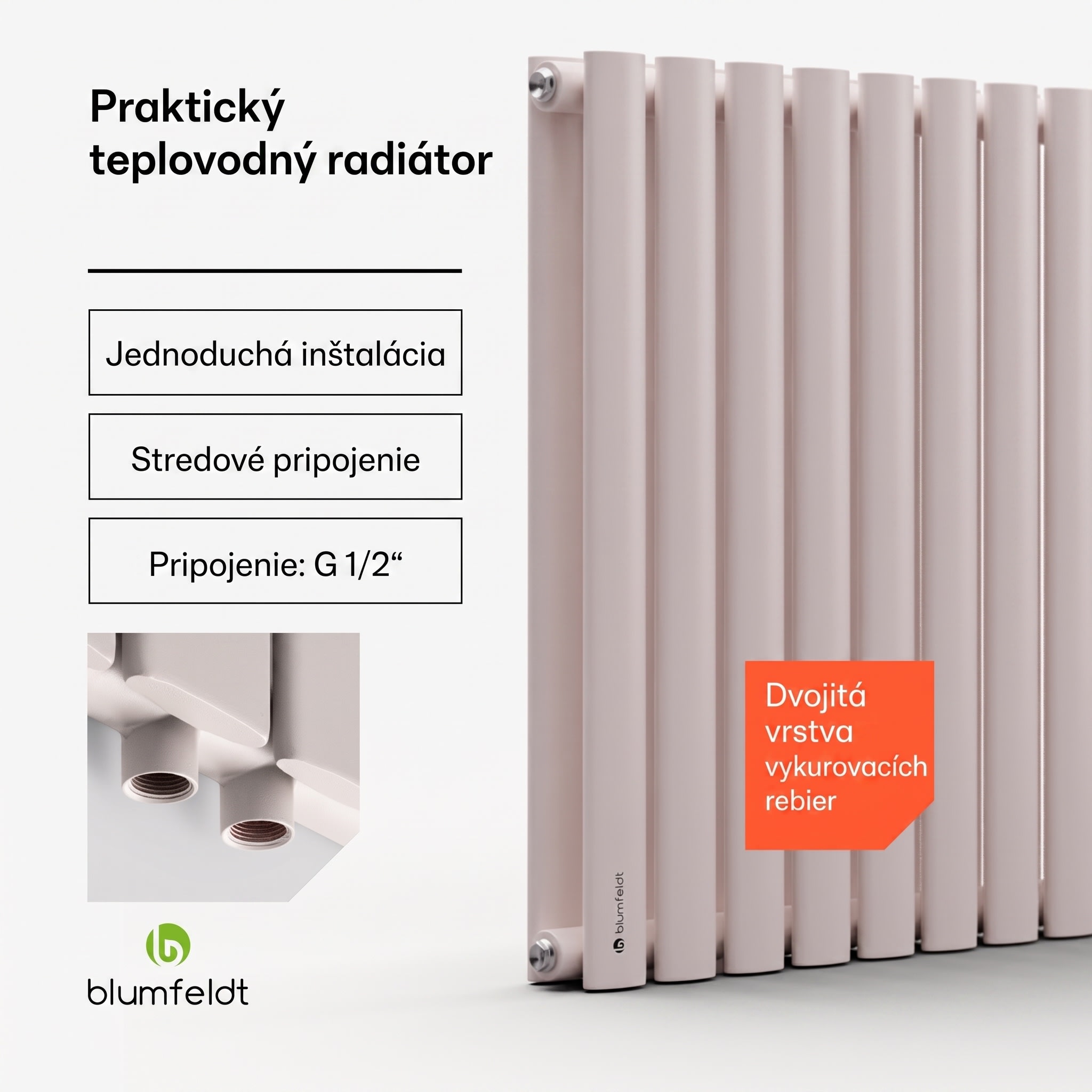 Blumfeldt Tallheo, 100 x 60, radiátor, rúrkový radiátor, 1445 W, teplá voda, 1/2 – Obrázok 2