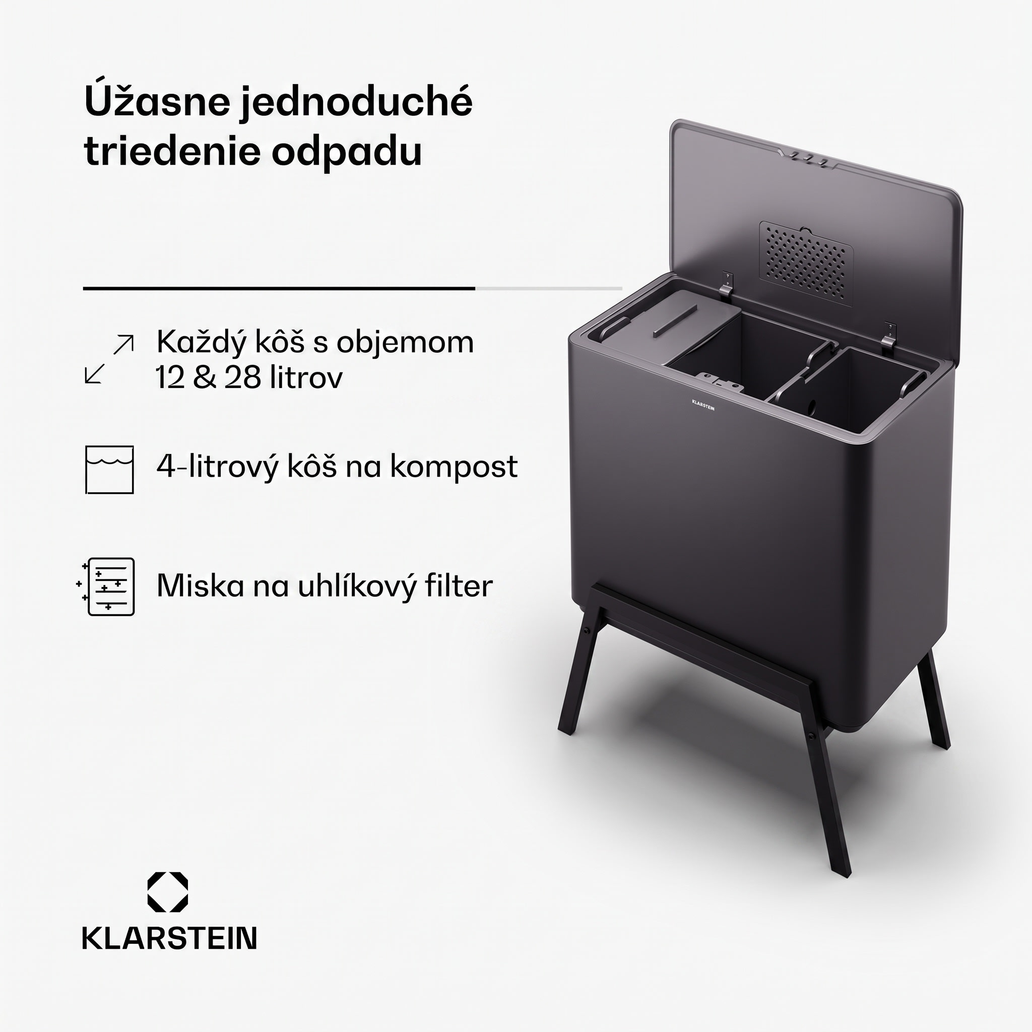 Klarstein Yuma, odpadkový kôš, 40 l, vrátane kompostéra, s nožičkami, pachový filter – Obrázok 2
