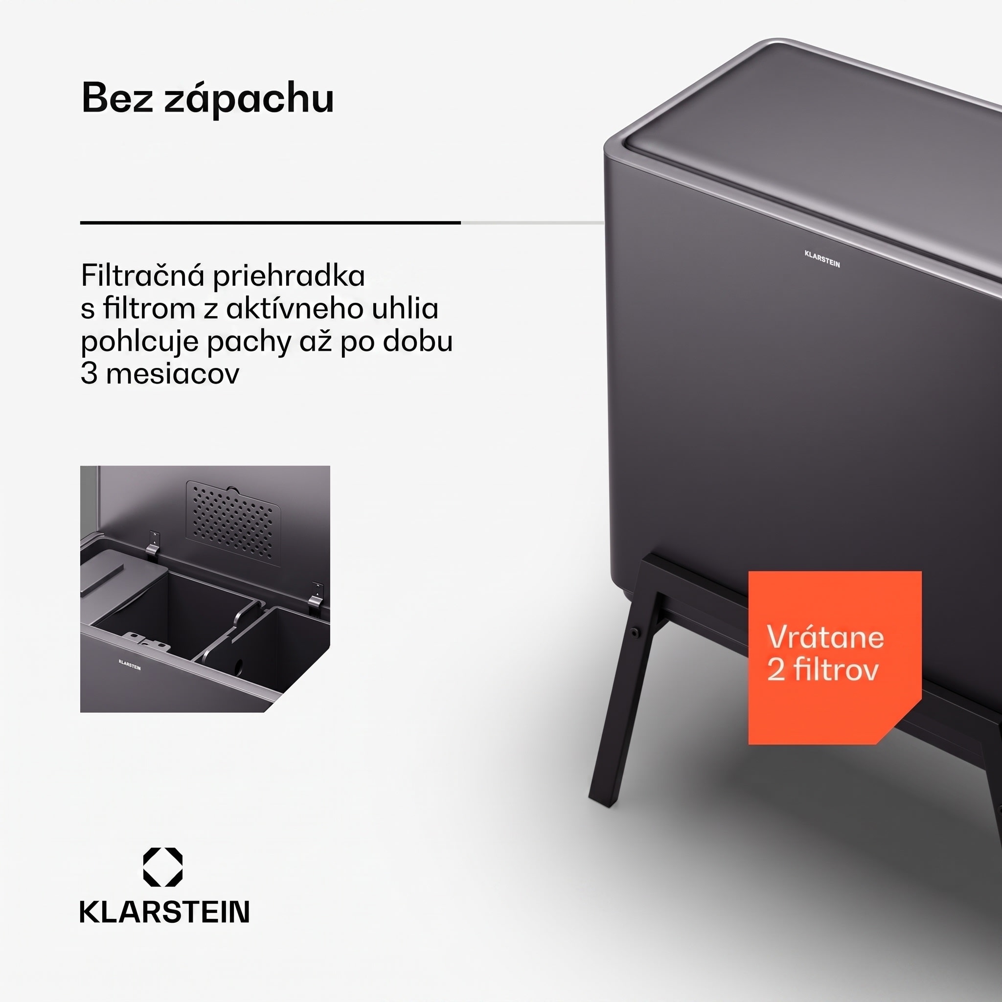 Klarstein Yuma, odpadkový kôš, 40 l, vrátane kompostéra, s nožičkami, pachový filter – Obrázok 4