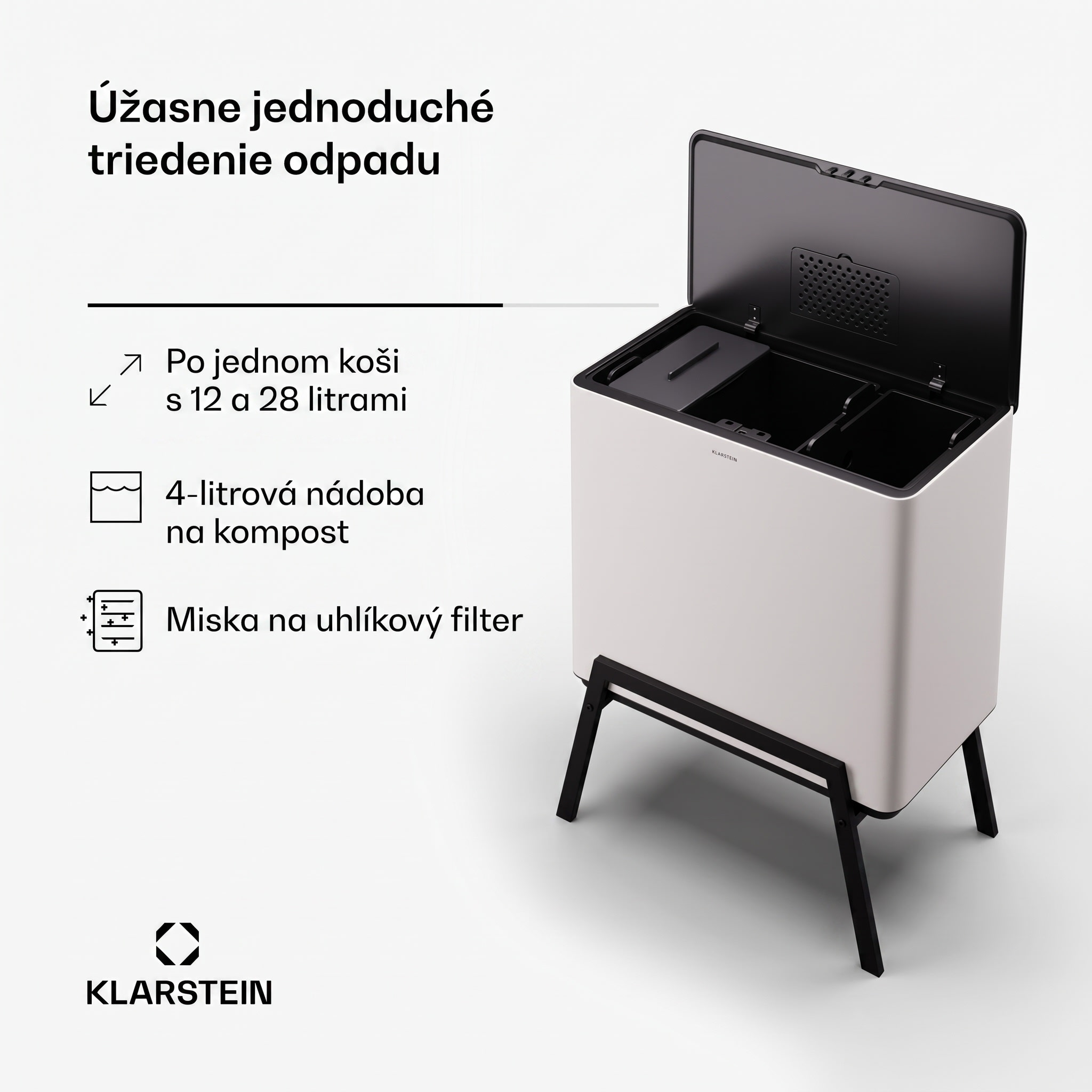 Klarstein Yuma, odpadkový kôš, 40 l, vrátane kompostéra, s nožičkami, pachový filter – Obrázok 2