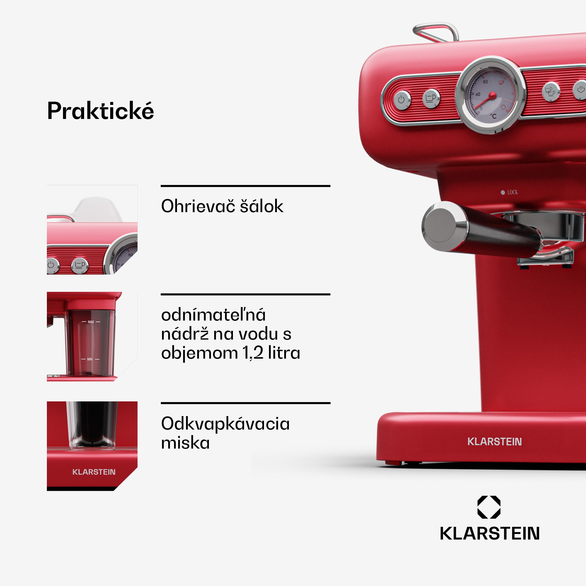 Klarstein Espressionata Evo kávovar 950W 19 Bar 1,2L 2 šálky – Obrázok 4