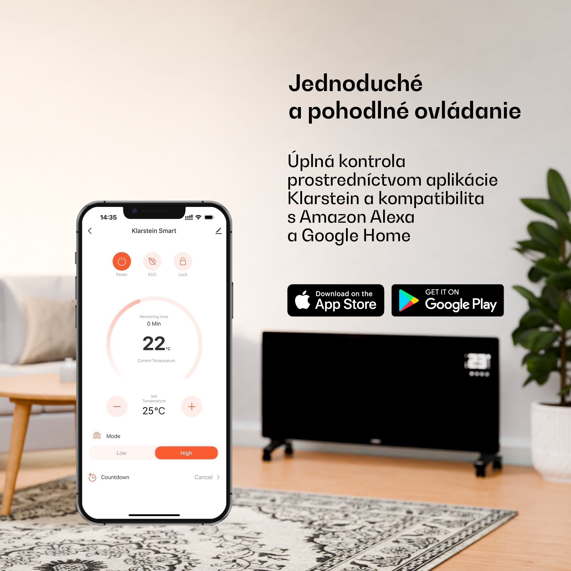 Klarstein Bornholm Smart 1500, konvekčné vykurovacie teleso, 1500W, WiFi, LED, IP24