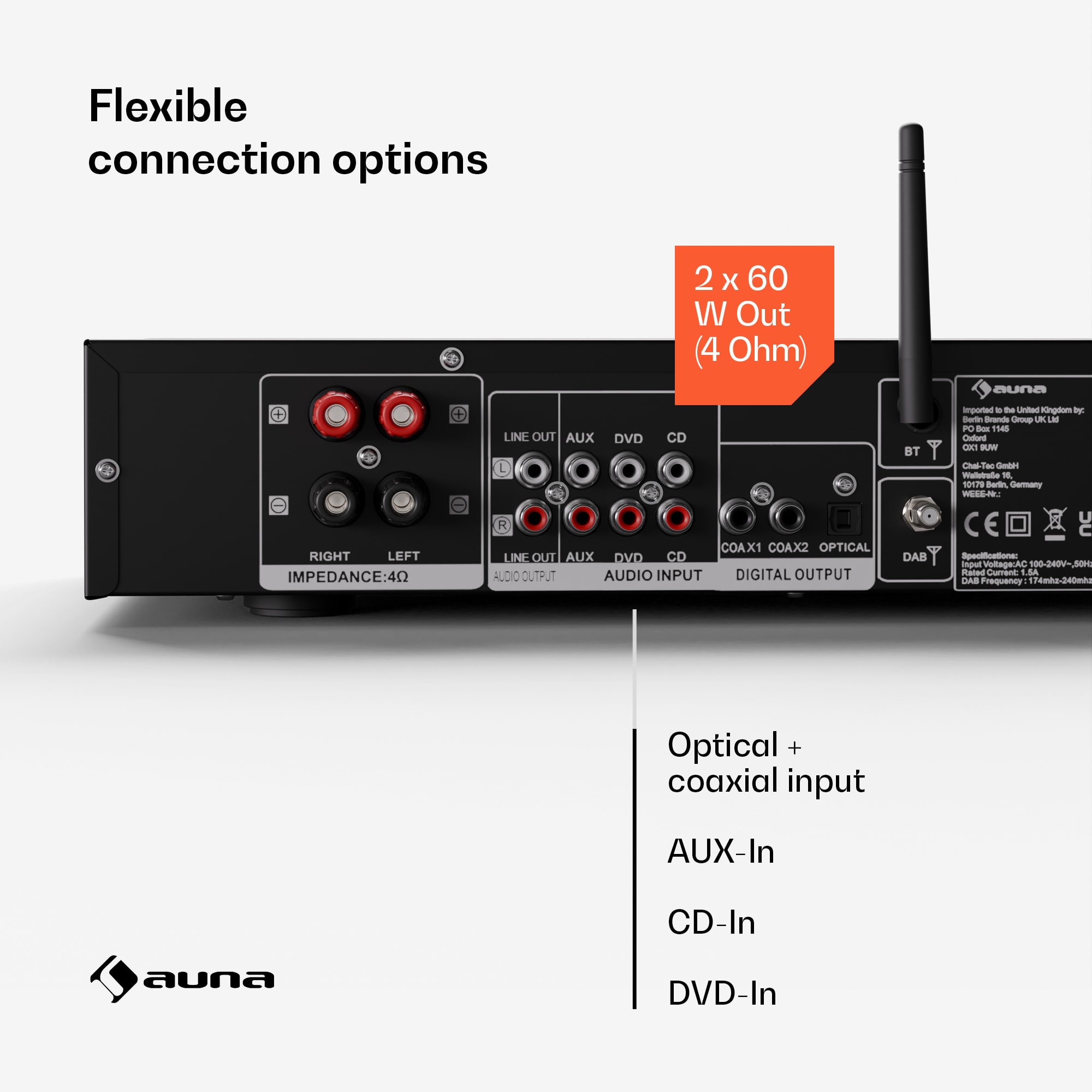 Auna Art22, Zosilňovač DAB+ BT HiFi, zosilňovač DAB+/FM rádio – Obrázok 4