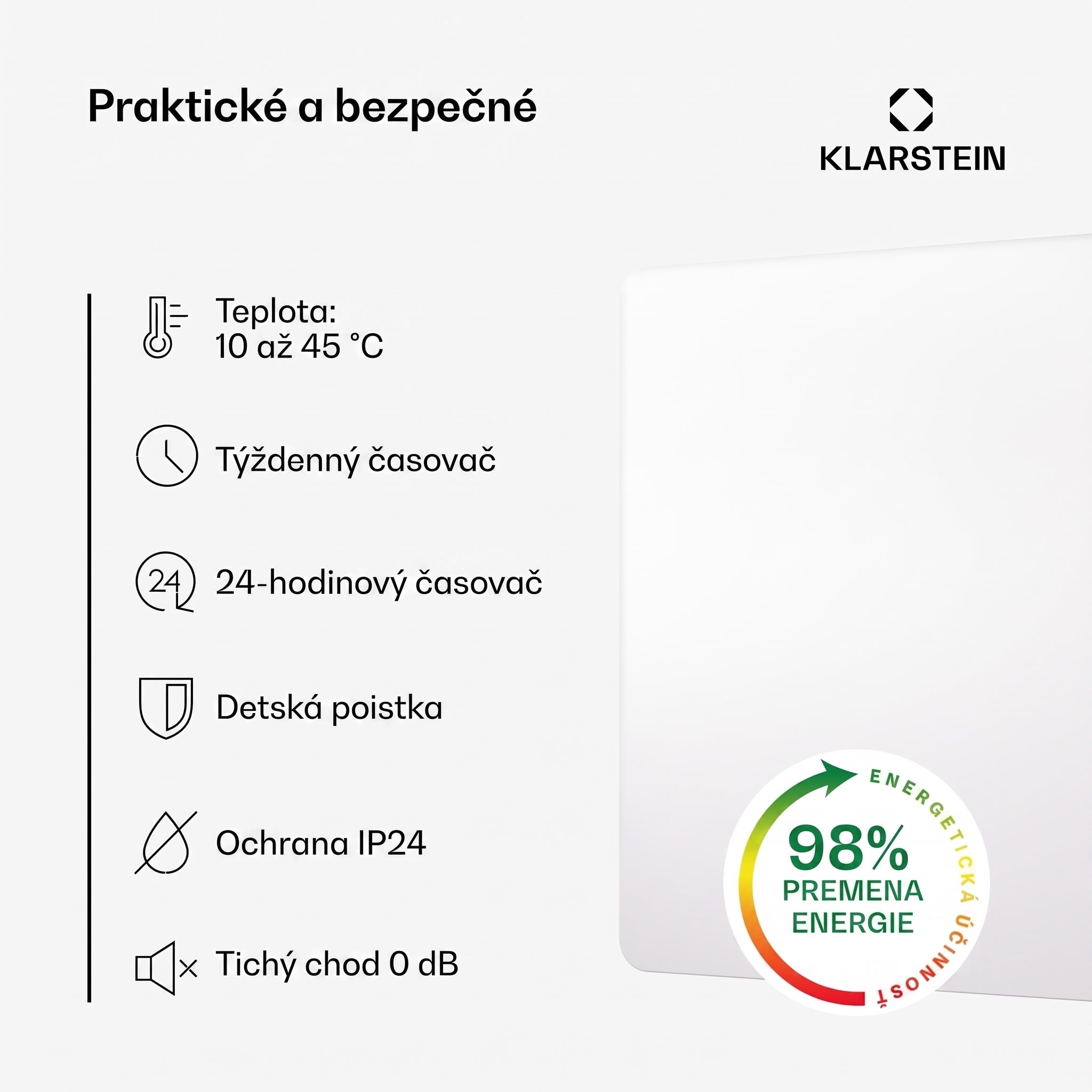 Klarstein Wonderbeam 450 Hybride Infračervený ohrievač 60 x 60 cm 450 W Týždenný časovač Diaľkové ovládanie – Obrázok 3