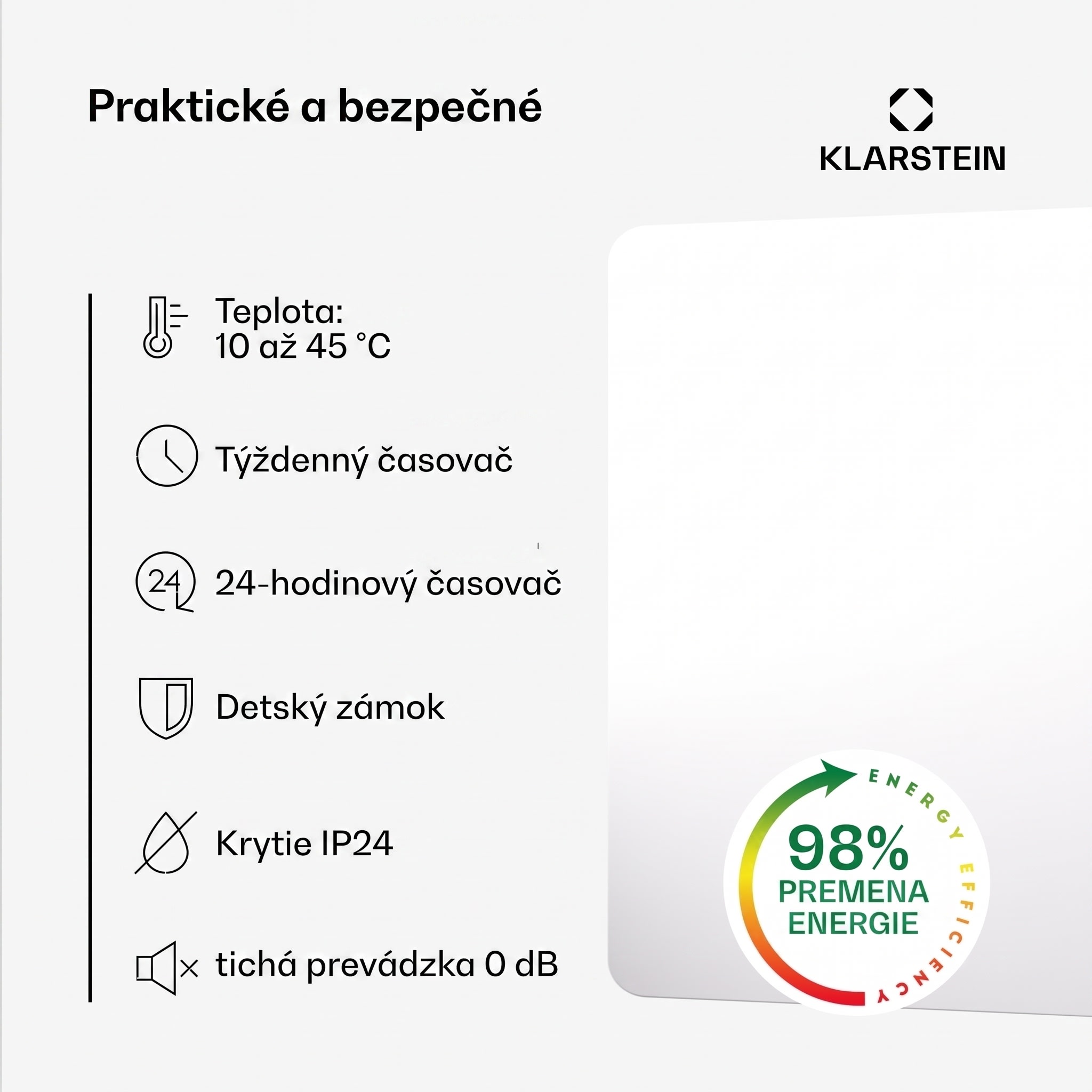 Klarstein Wonderbeam 650 Hybride Infračervený ohrievač 60 x 84 cm 650 W Týždenný časovač Diaľkové ovládanie – Obrázok 3