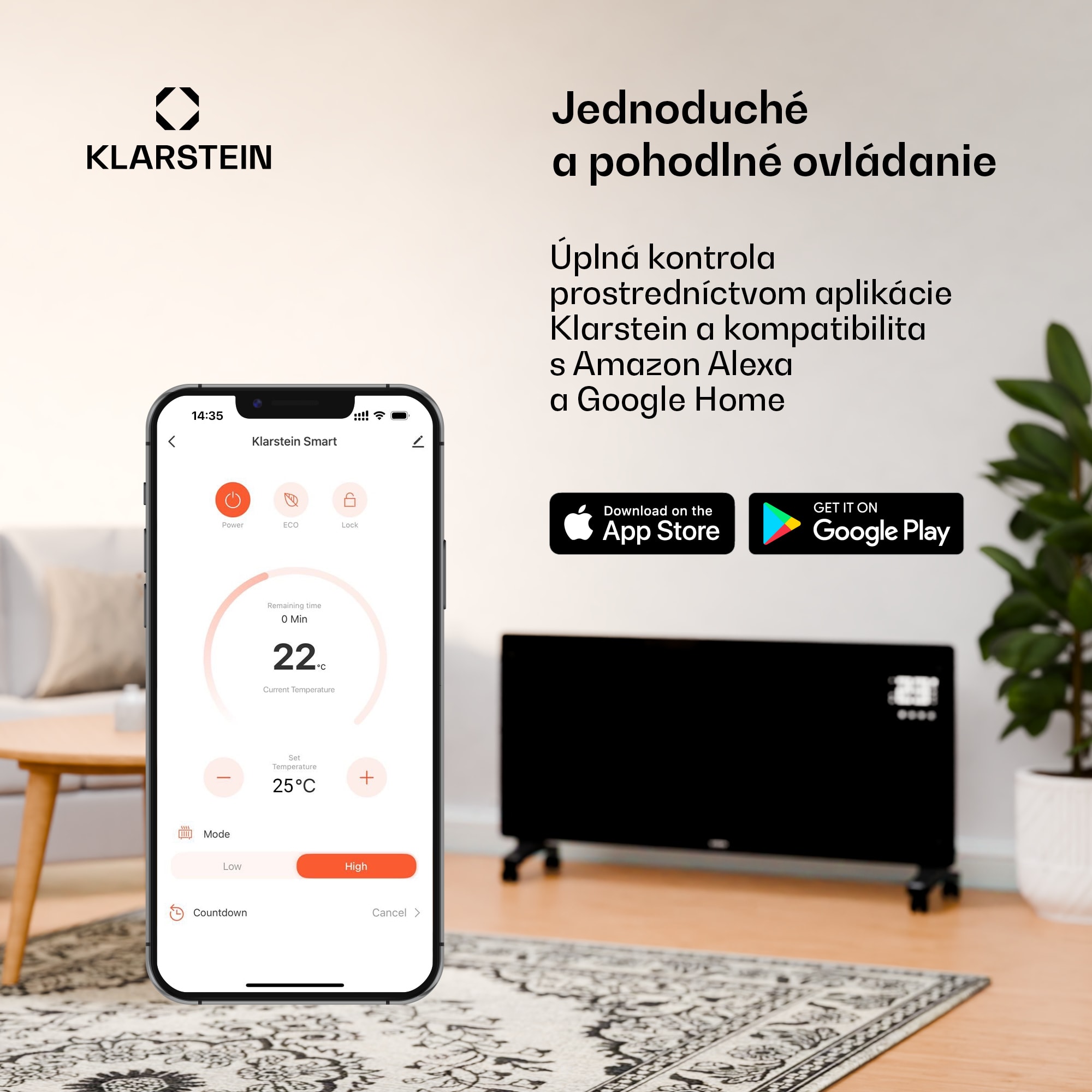 Klarstein Wonderwall Air Smart 770, infračervený ohrievač, 60 x 120 cm, 770 W, aplikácia