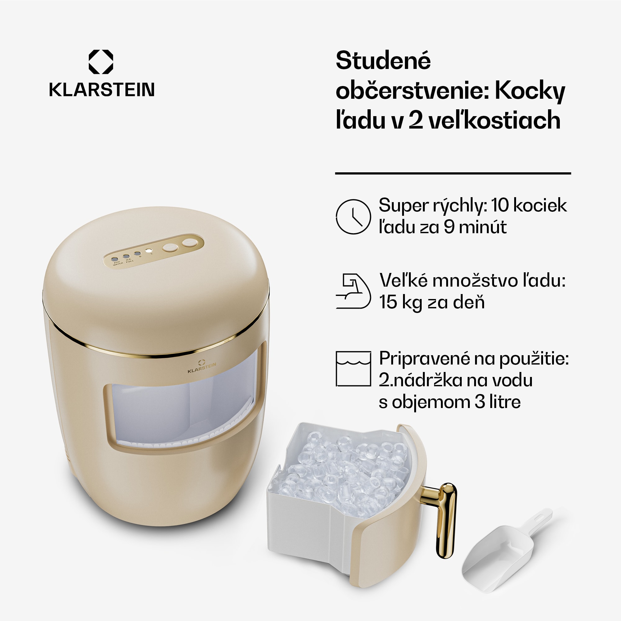 Klarstein Passau výroba ľadu 2 veľkosti 15 kg/24 h Auto-Clean