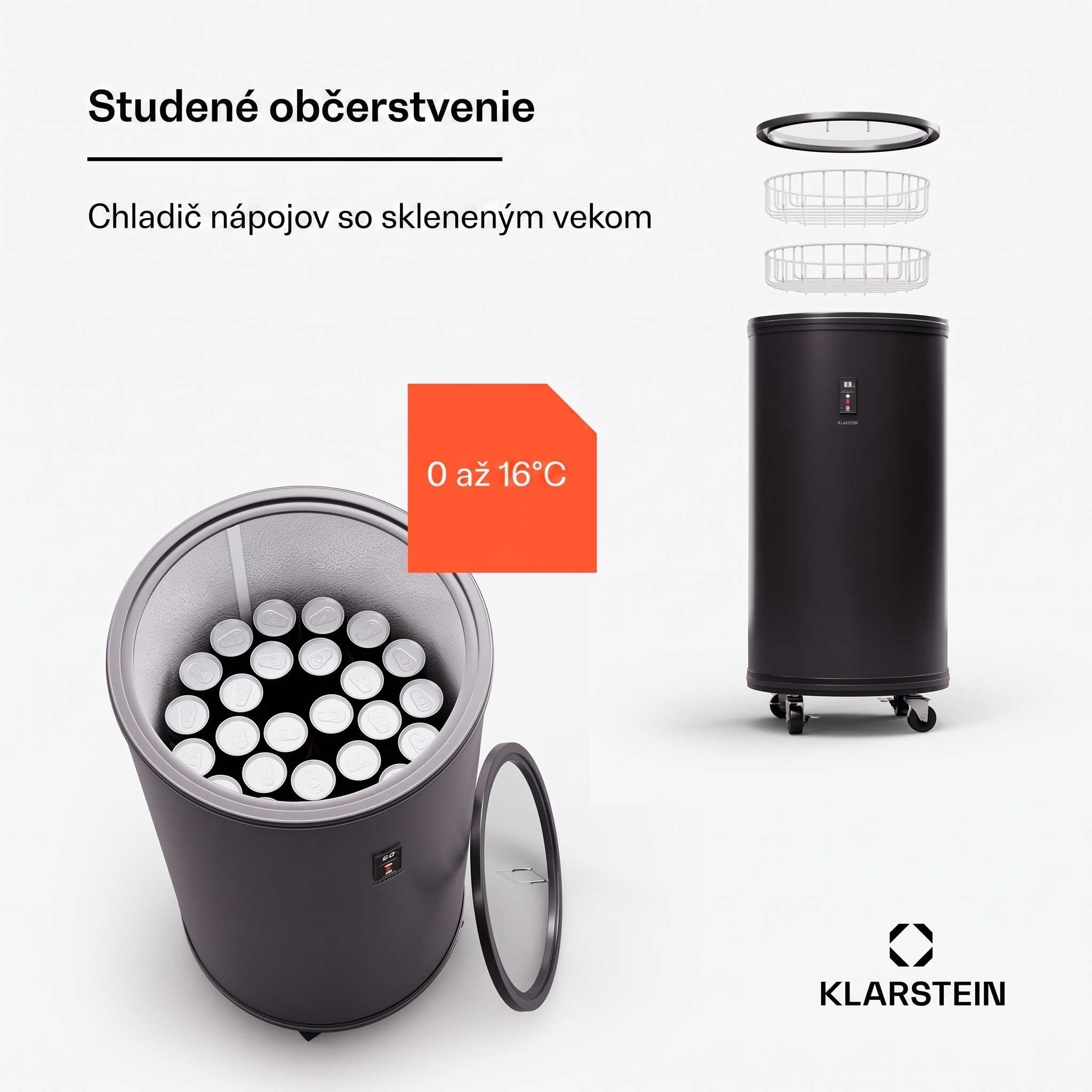 Klarstein Mr. Barbot 50, chladnička na nápoje, barová chladnička, 50 litrov, 0-16 °C, mobilná