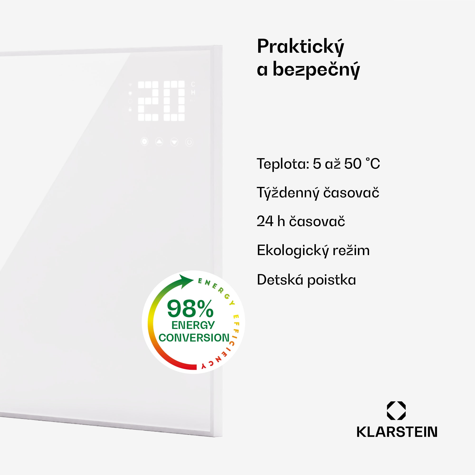 Klarstein Wonderwall Smart Bornholm, Infračervený ohrievač, 70x60cm, App, 360W – Obrázok 4