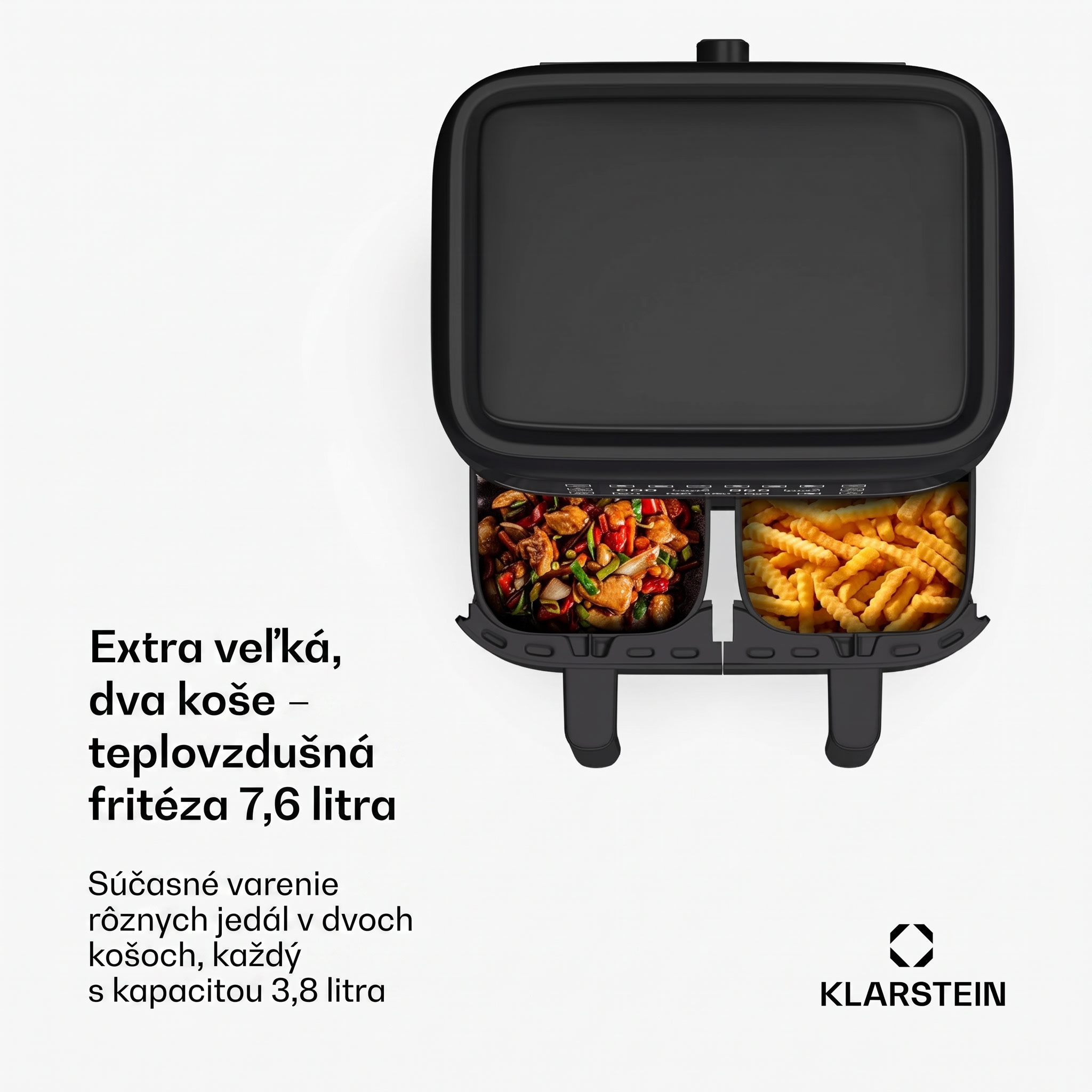 Klarstein VitaFry Duo Skylight teplovzdušná fritéza 7,6 l, 2 varné zóny, 6 programov
