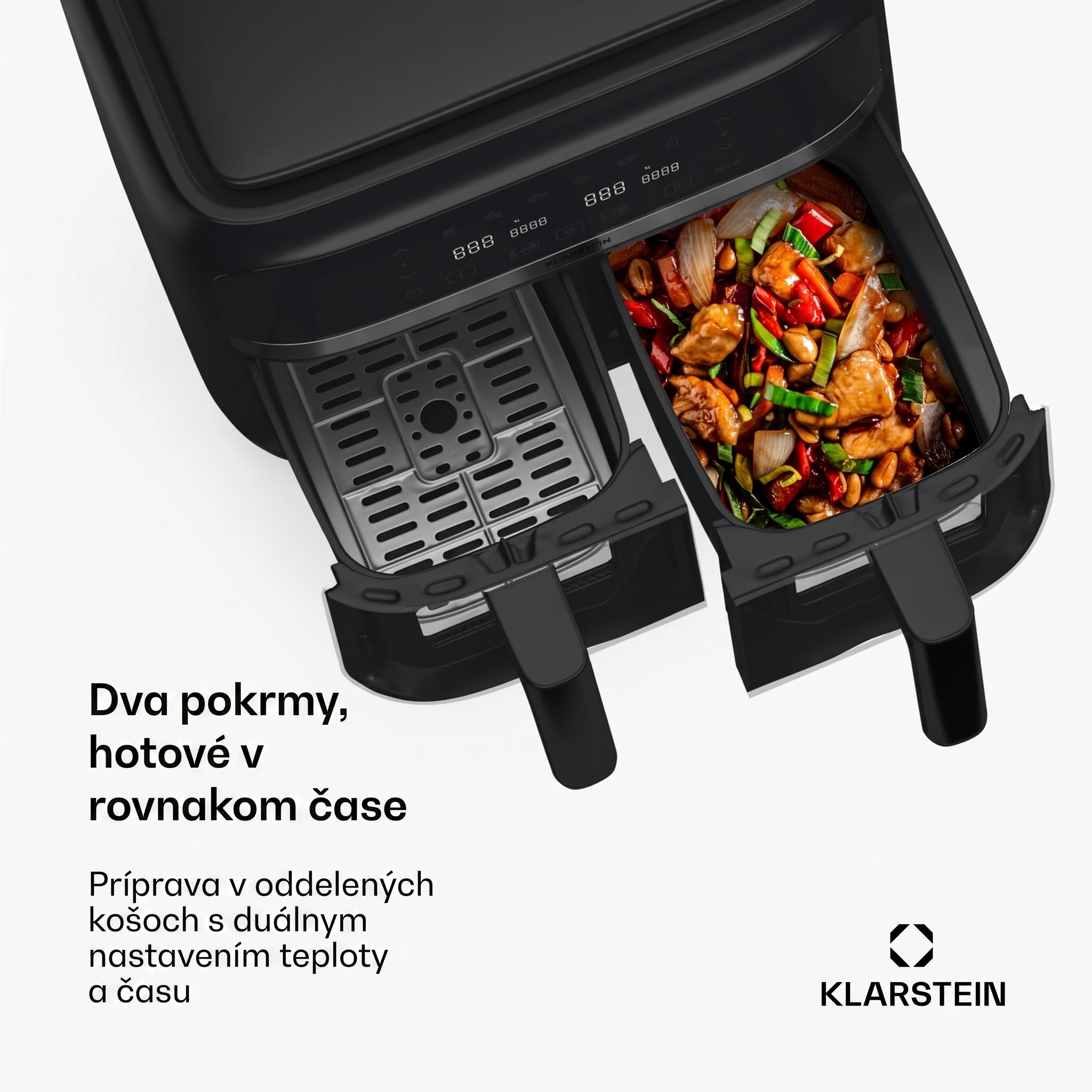Klarstein VitaFry Duo Skylight teplovzdušná fritéza 7,6 l, 2 varné zóny, 6 programov – Obrázok 3