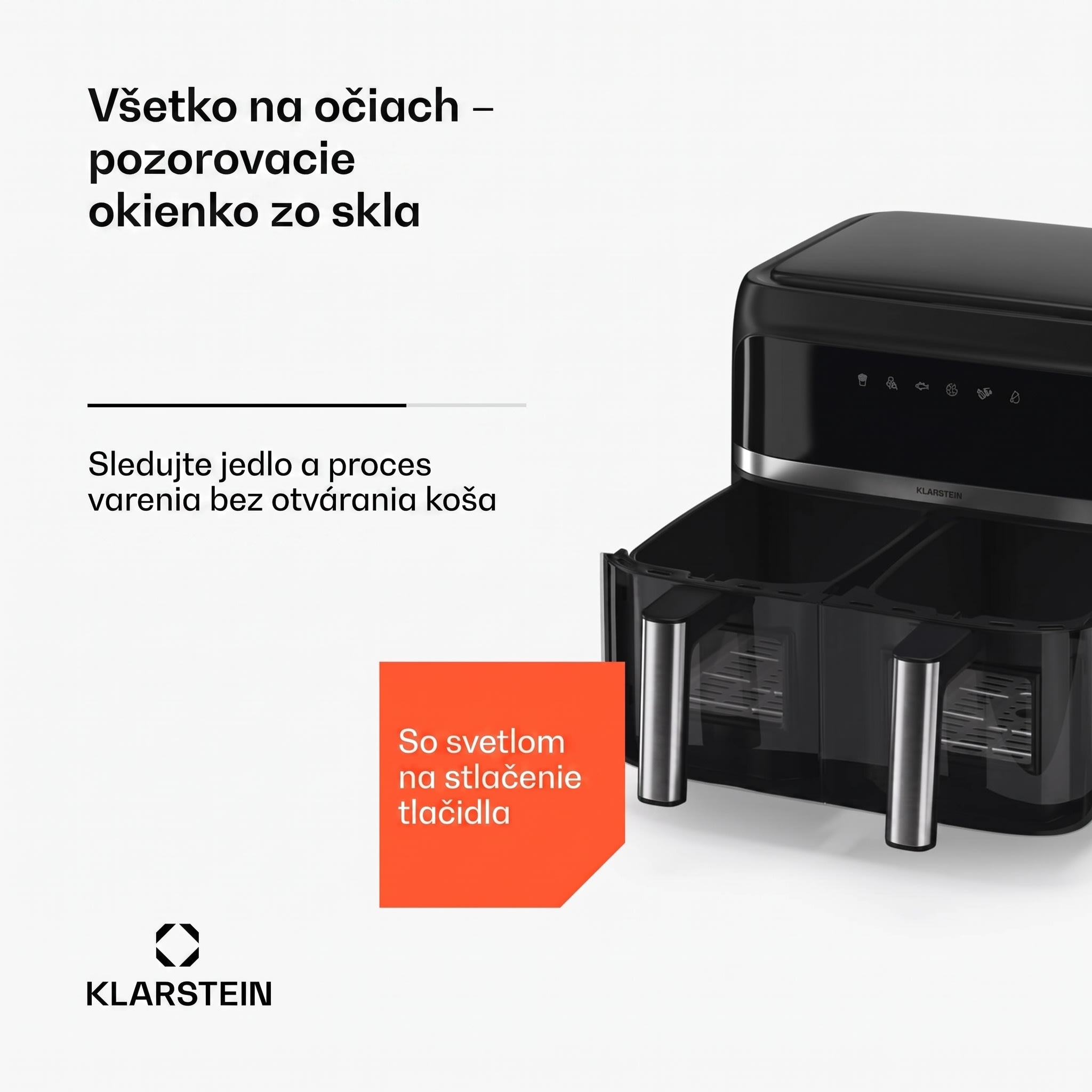 Klarstein VitaFry Duo Skylight teplovzdušná fritéza 7,6 l, 2 varné zóny, 6 programov – Obrázok 4