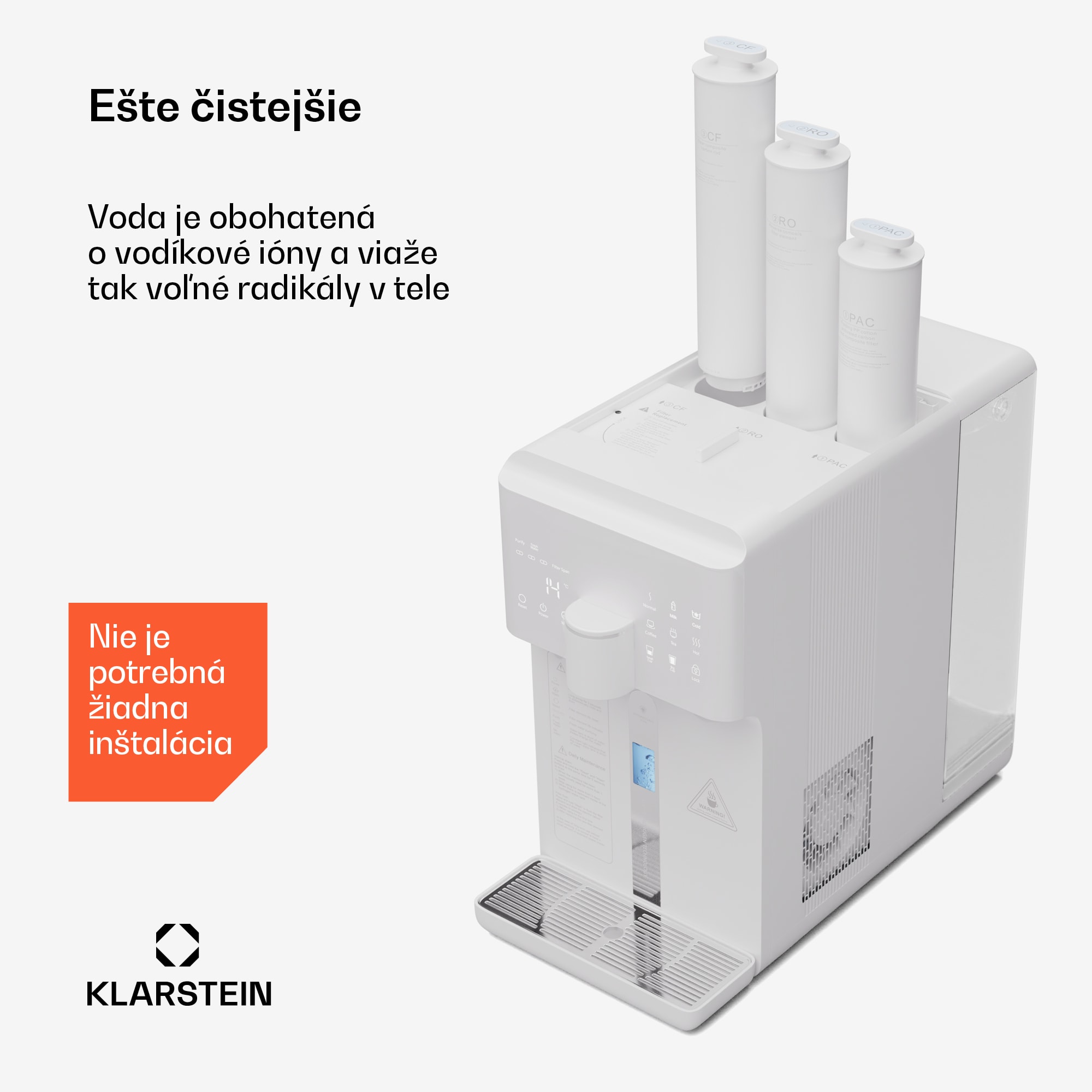 Klarstein AquaFina 6L, čistička vody, 5-stupňová filtrácia, objem 6 l, HD dotykový displej, 6 teplôt vody, biela – Obrázok 2
