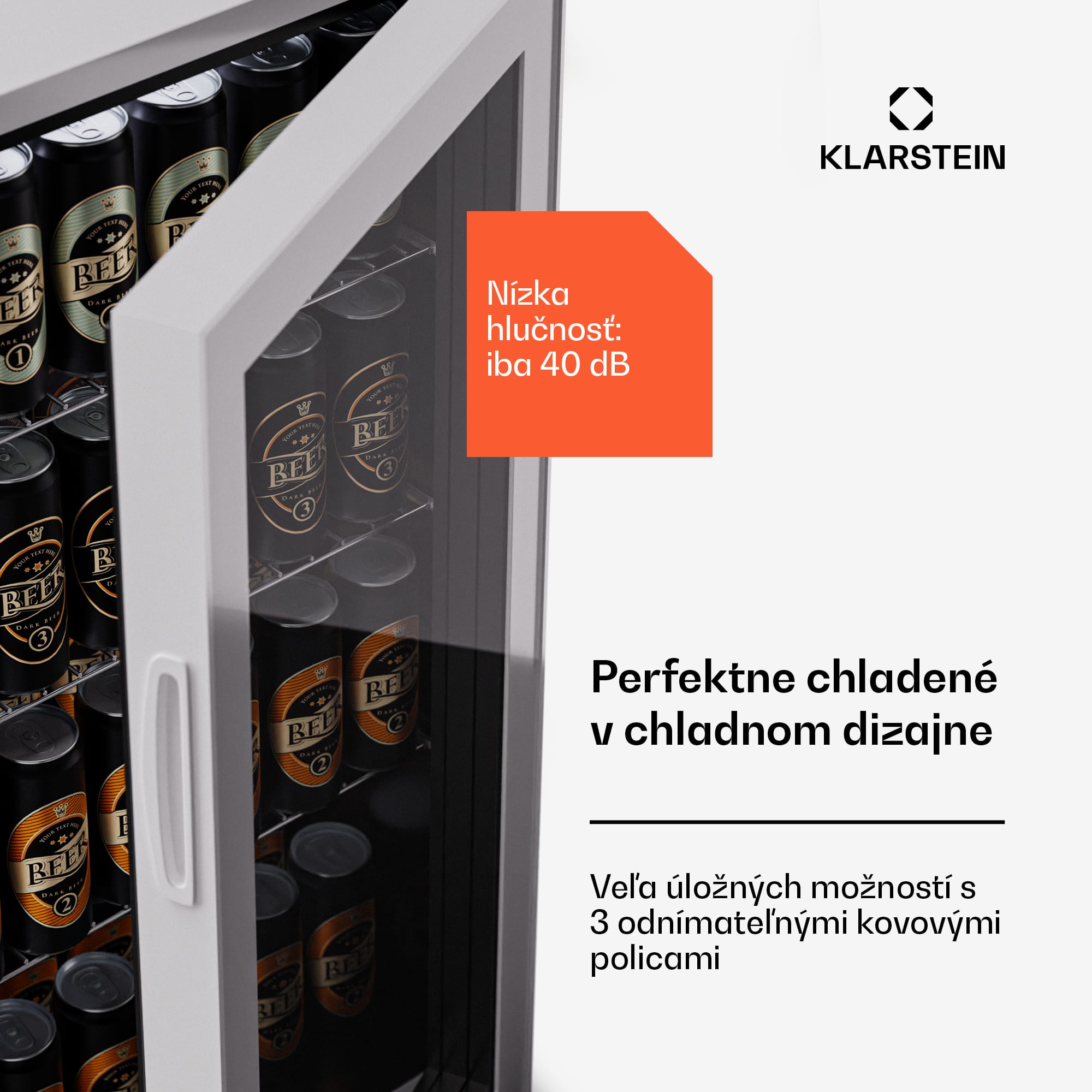 Klarstein Beersafe 74 Slim, chladnička, 74 litrov, 3 police, panoramatické sklenené dvere – Obrázok 3
