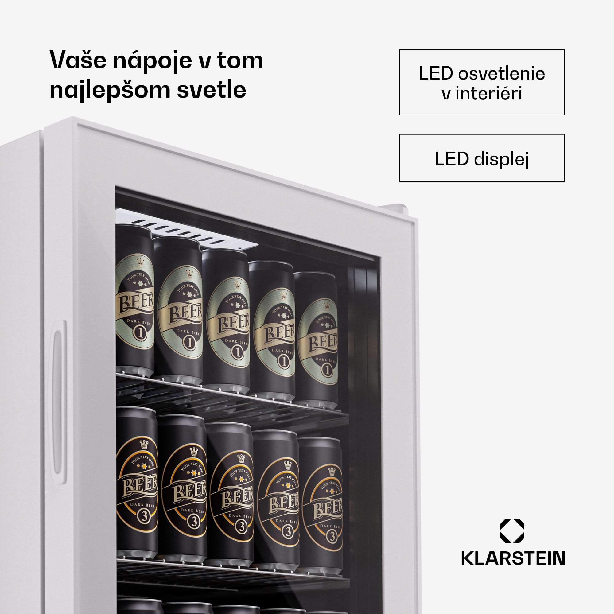 Klarstein Beersafe 74 Slim, chladnička, 74 litrov, 3 police, panoramatické sklenené dvere – Obrázok 4