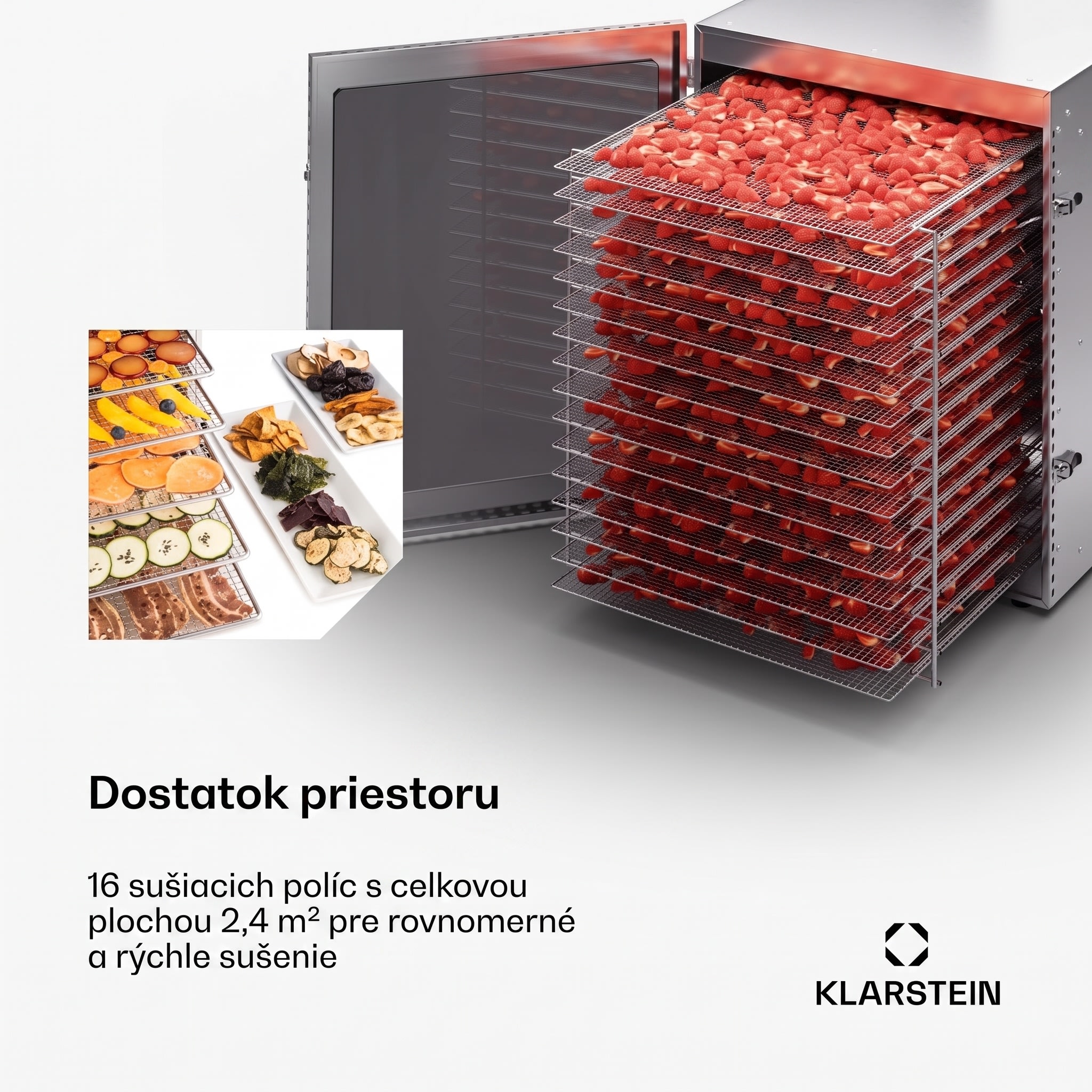 Klarstein Captain Jerky 160 sušička potravín 1500W 30-90 °C 24h časovač nerezová oceľ – Obrázok 2