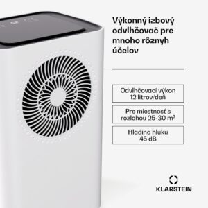 Klarstein CircleDry Smart 12 L odvlhčovač, 12 L/deň, 260 W, 25-30m², WiFi, časovač, filter