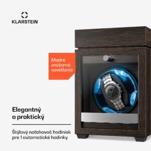 Klarstein Brienz 1, naťahovač hodiniek, 1 hodinky, 4 režimy, drevený vzhľad, modré vnútorné osvetlenie