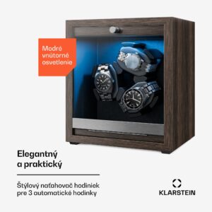Klarstein Brienz 3, naťahovač hodiniek, 3 hodinky, 4 režimy, drevený vzhľad, modré vnútorné osvetlenie