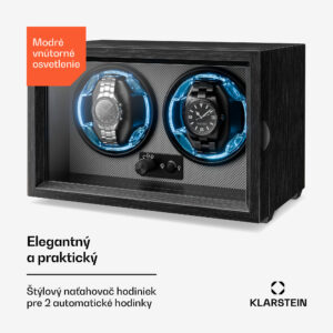 Klarstein Brienz 2, naťahovač hodiniek, 2 hodinky, 4 režimy, drevený vzhľad, modré vnútorné osvetlenie