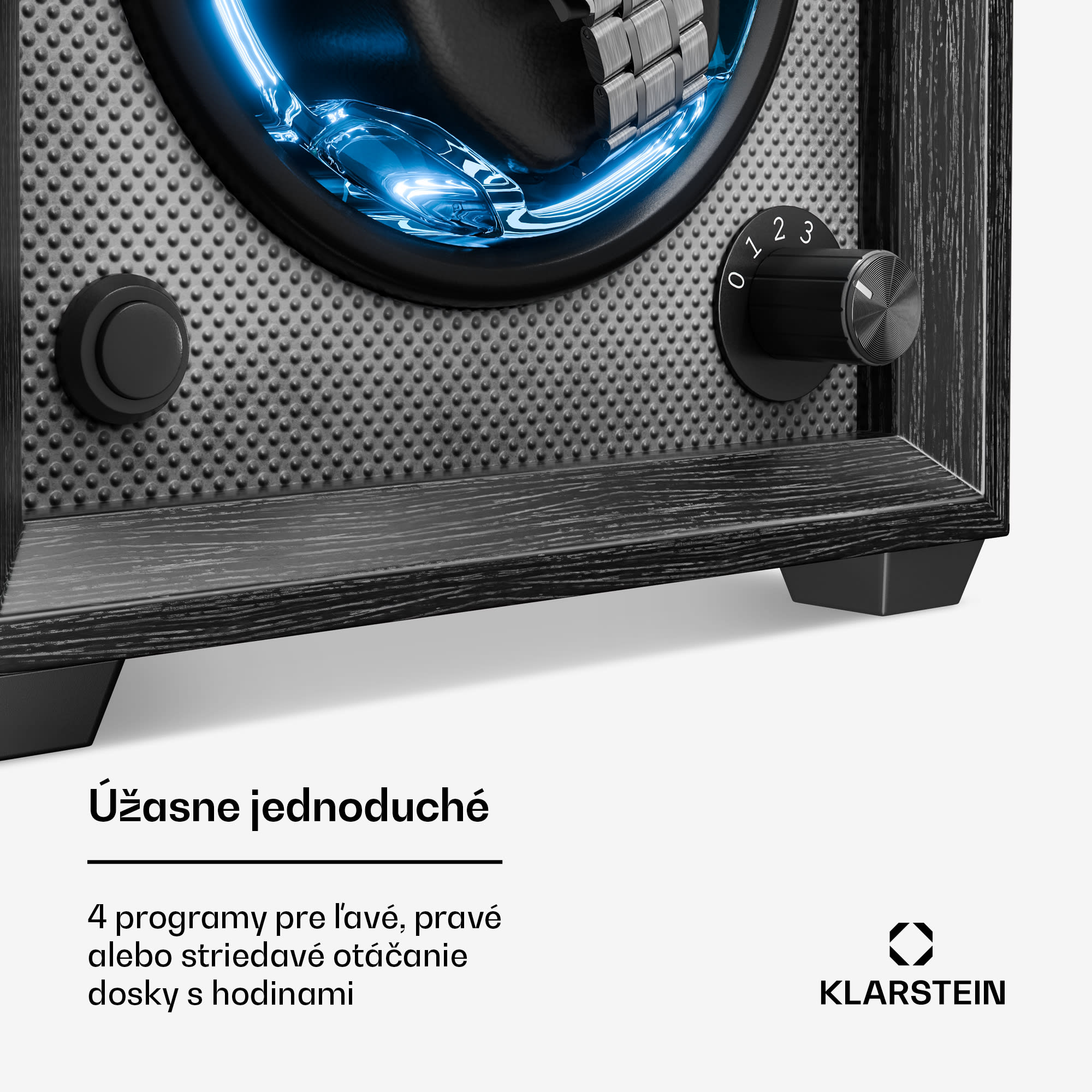 Klarstein Brienz 1, naťahovač hodiniek, 1 hodinky, 4 režimy, drevený vzhľad, modré vnútorné osvetlenie – Obrázok 4