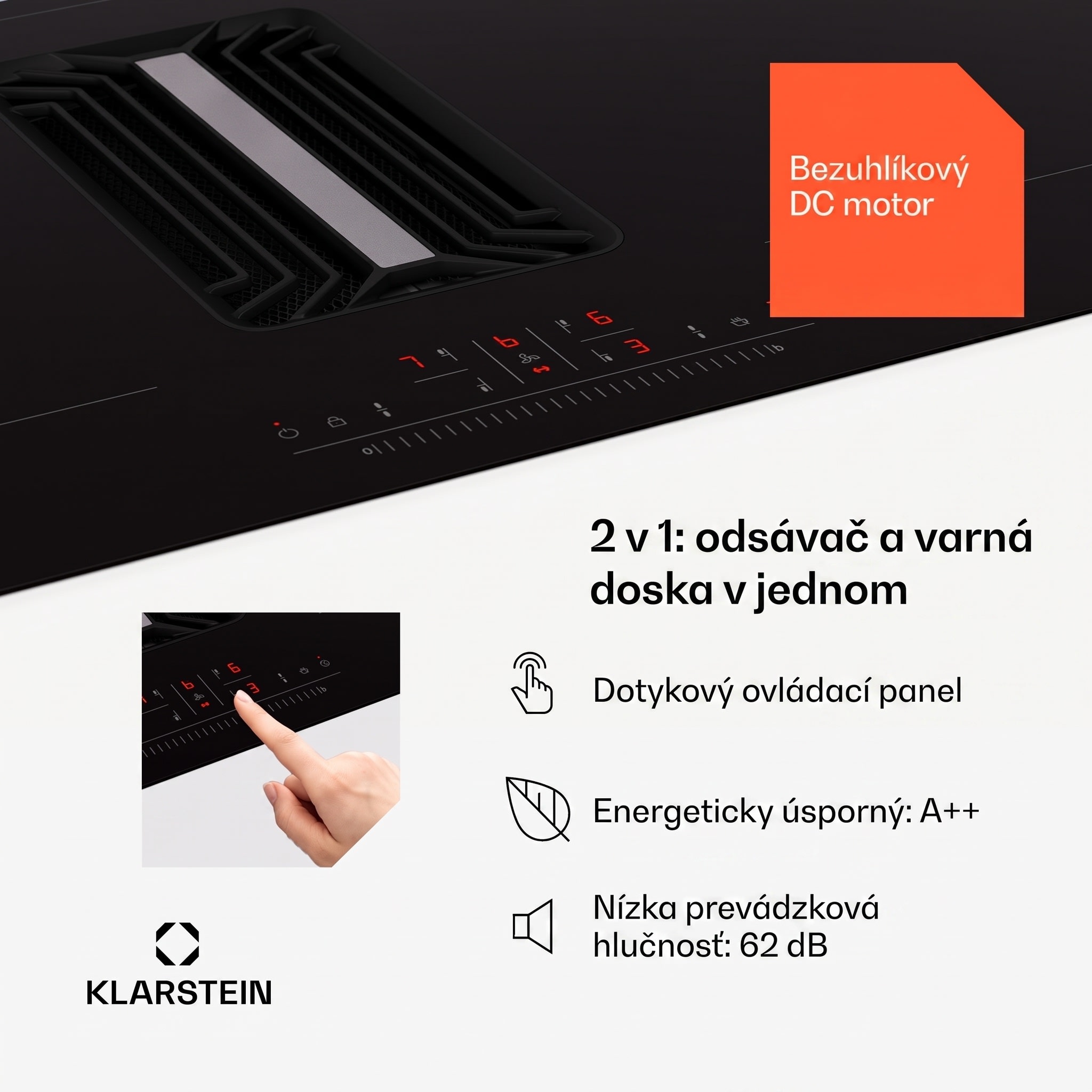 Klarstein AirJet 90, Down Air System, indukčný sporák + DownAir-digestor, 754 m³/h, A++ – Obrázok 3