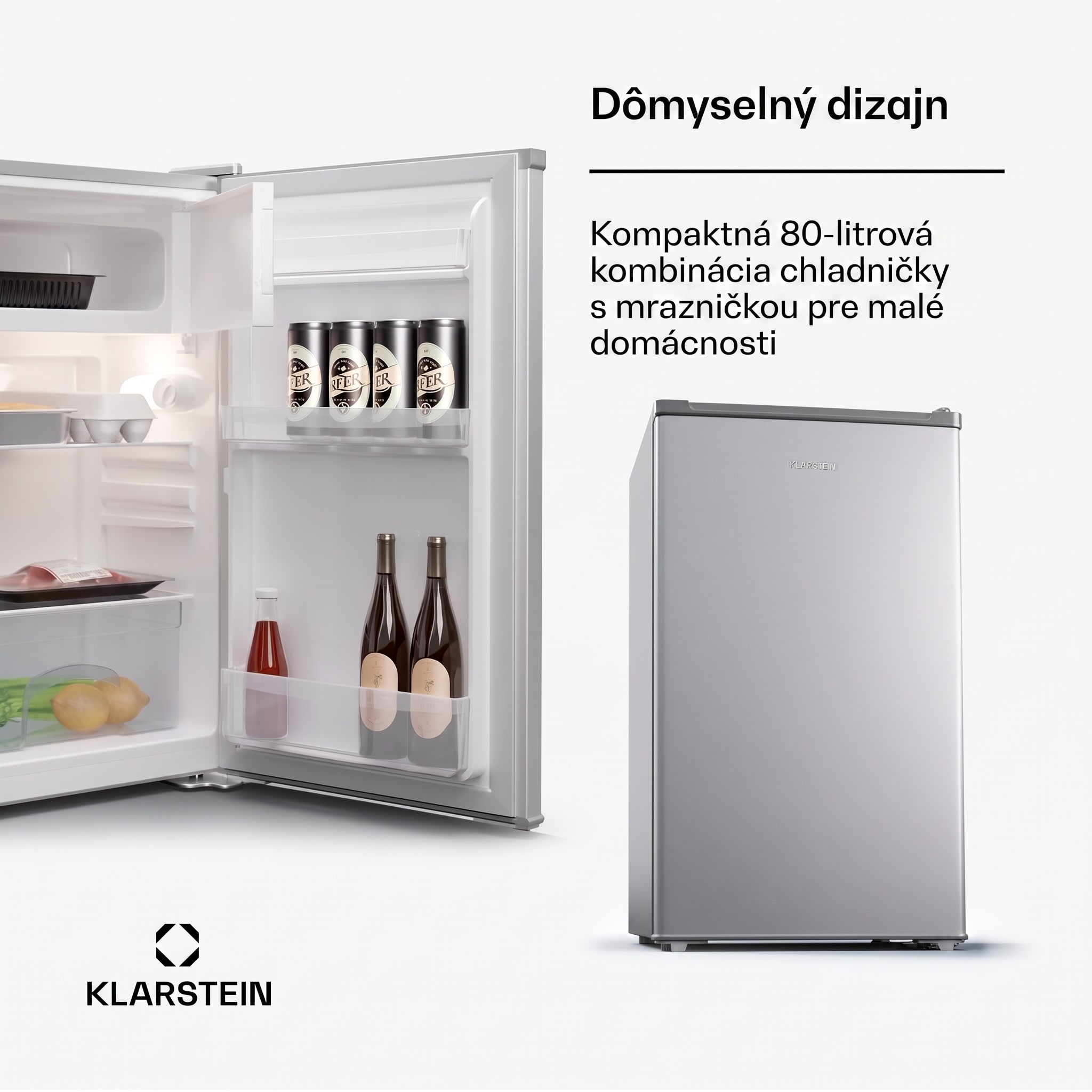 Klarstein Cool Cousin, chladnička s mrazničkou, 70/11 l, 40 dB, 2 police